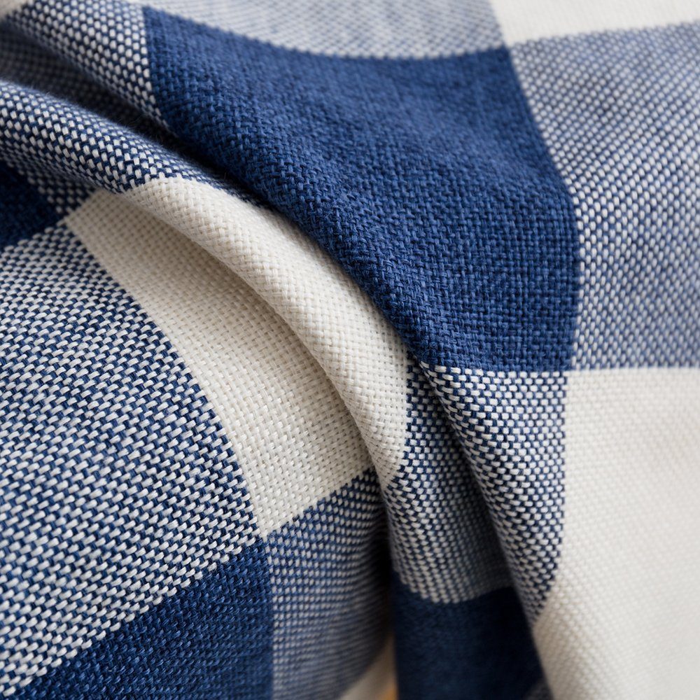 Kissenbezug Retro, quadratisch, kariert, mit Baumwoll-Leinen, 45x45cm, Reißverschluss Sunicol Marineblau-Weiß (1 Stück)