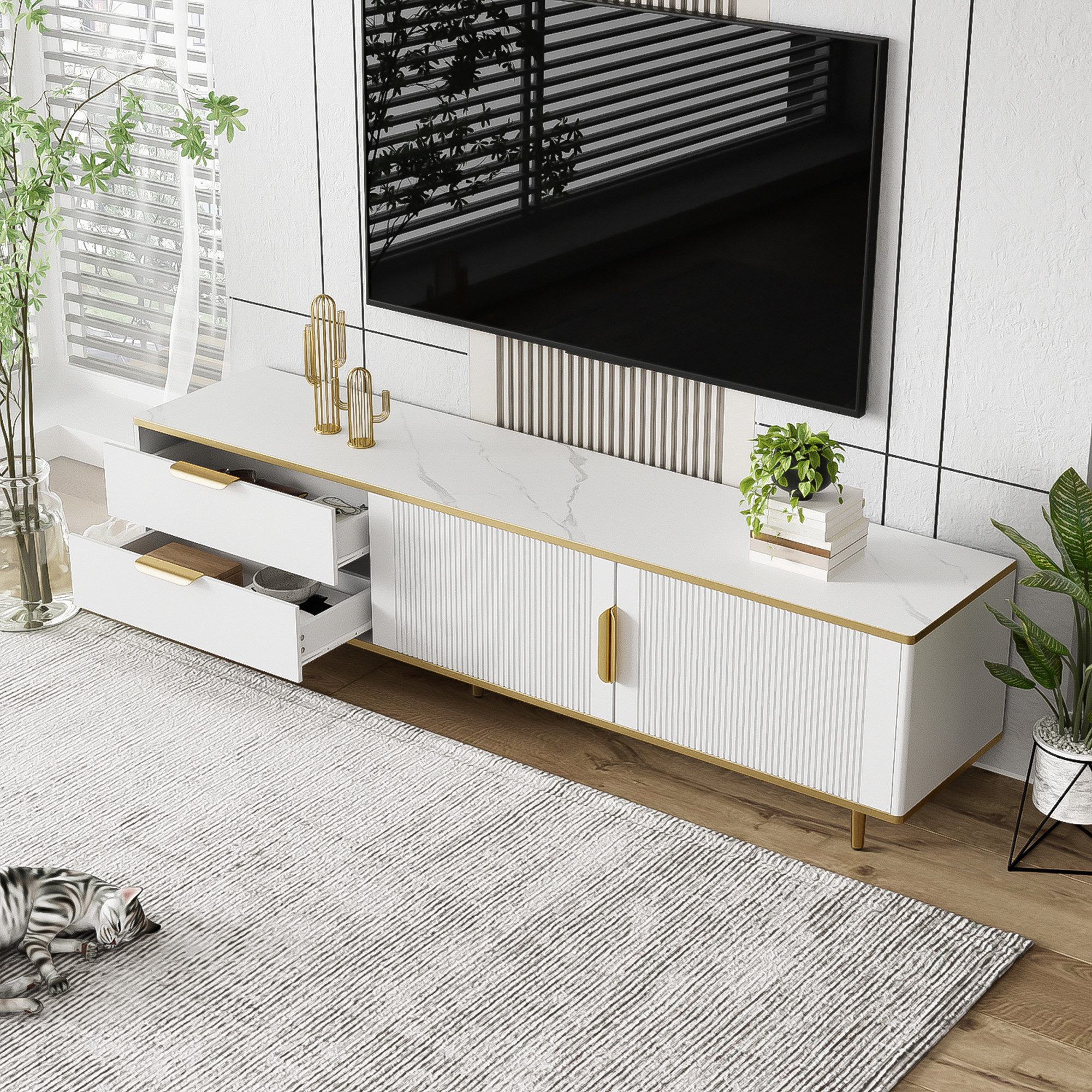 Fine Life Pro TV-Board TV-Schrank, niedriger Teller mit geschnitzter Textur