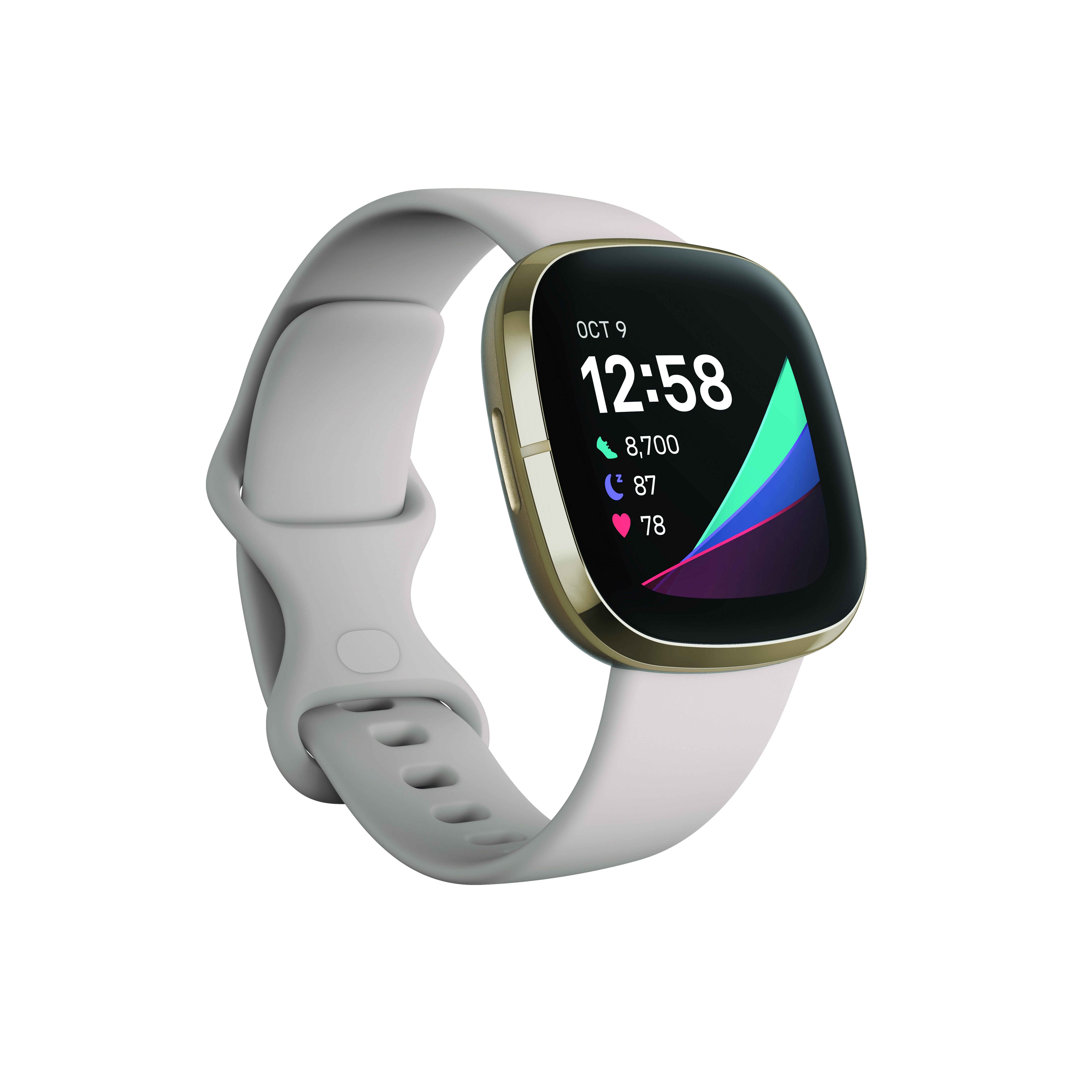 fitbit Sense Lunar White Soft Gold Smartwatch, EDA-Erkennung und 