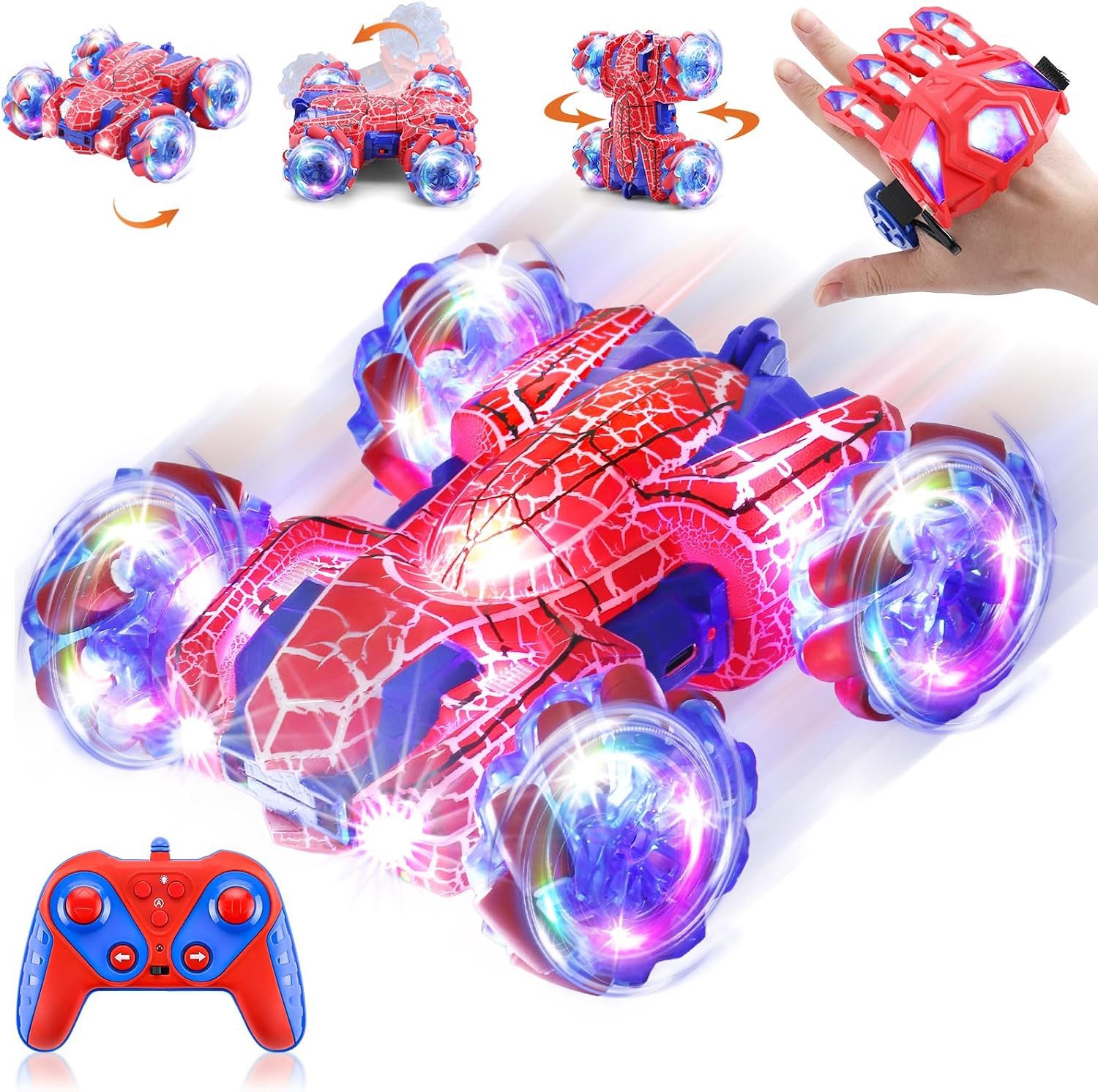 Diyarts RC-Auto (RC Stuntauto, mit 360°-Drehung, doppelseitiger Fahrfunktion), Gestensteuerung, LED-Licht & 4-Rad-Antrieb