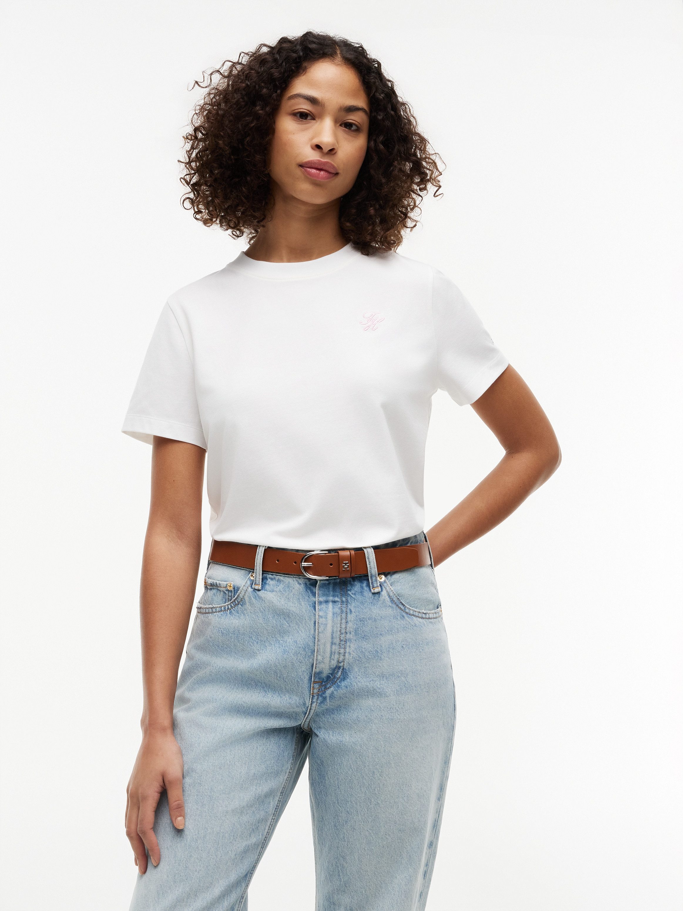 Tommy Hilfiger Kurzarmshirt TH SCRIPT REG C-NK SS TEE Baumwollmischung, regular fit