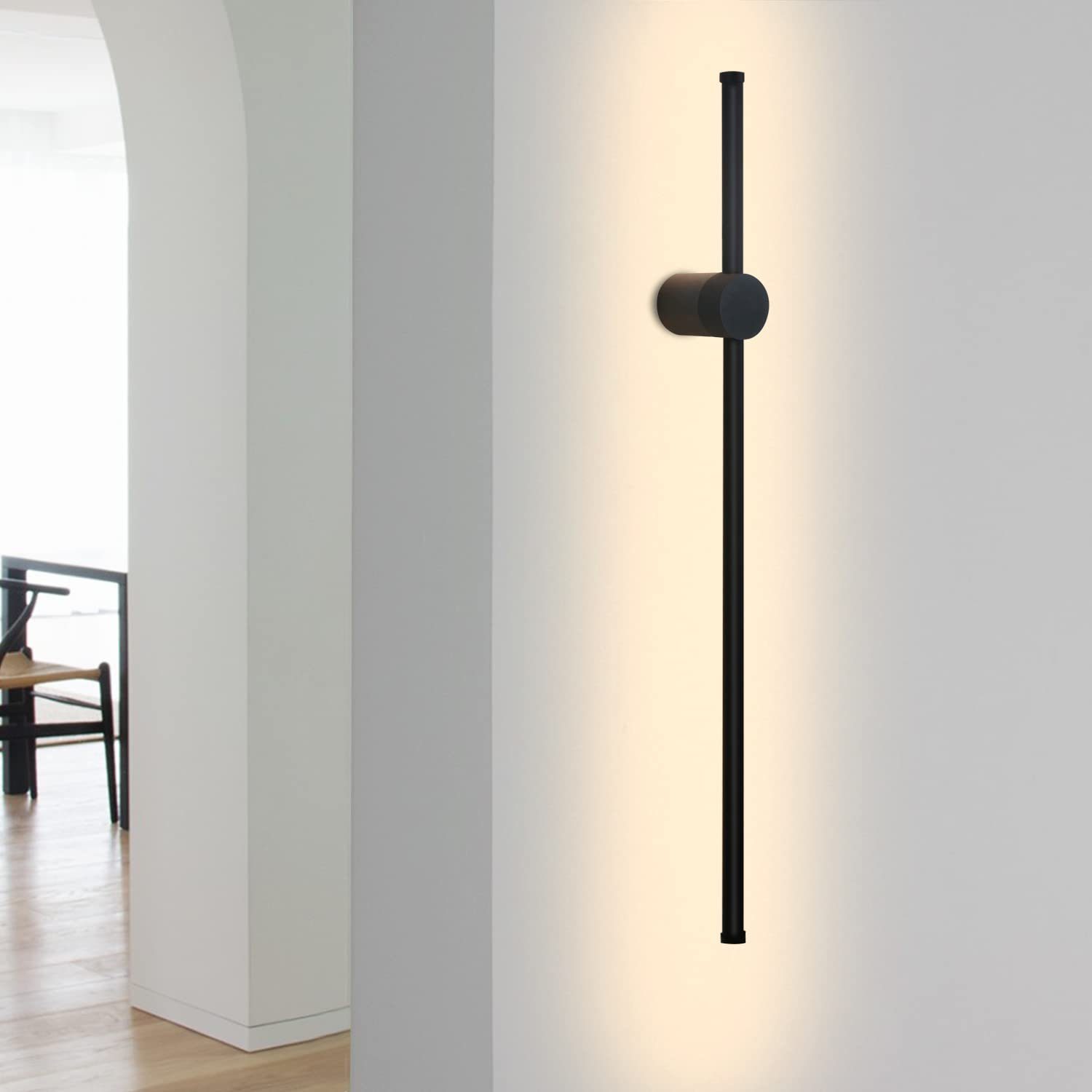 Glitzerlife LED Wandleuchte Innen Wandlamp - 60CM Schwarz Modern Flurlampe Treppenhauslampe 3000K Warmweiß Küchenlampe Indirekt Wandbeleuchtung voor Wohnzimmer_voghion.com