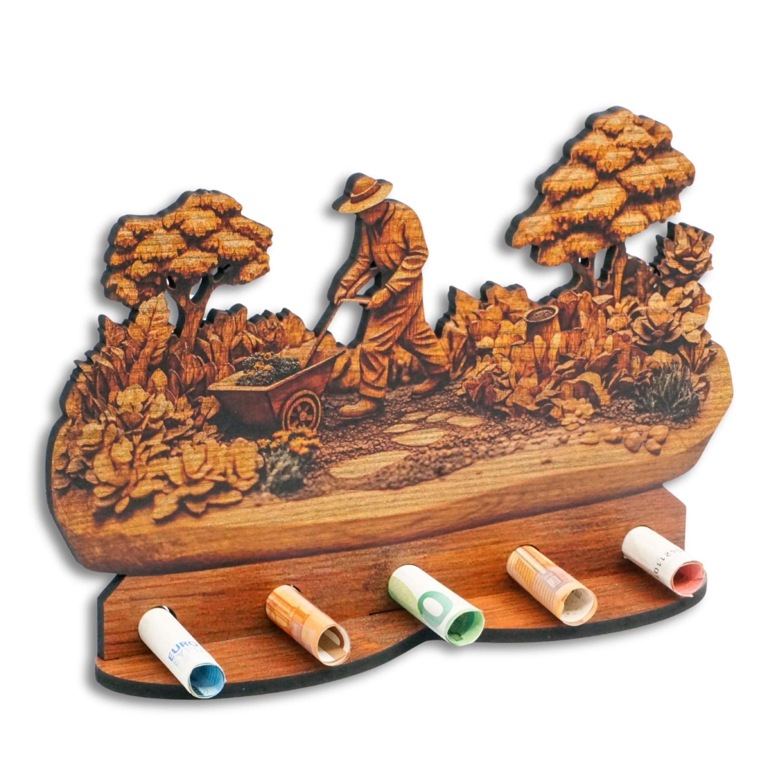 DARO Design Dekoobjekt Geldgeschenk Motiv Holzoptik mit Ständer Geschenkverpackung (Dekoration, Garten – Geldscheinhalter), 28 cm breit, 6 mm HDF