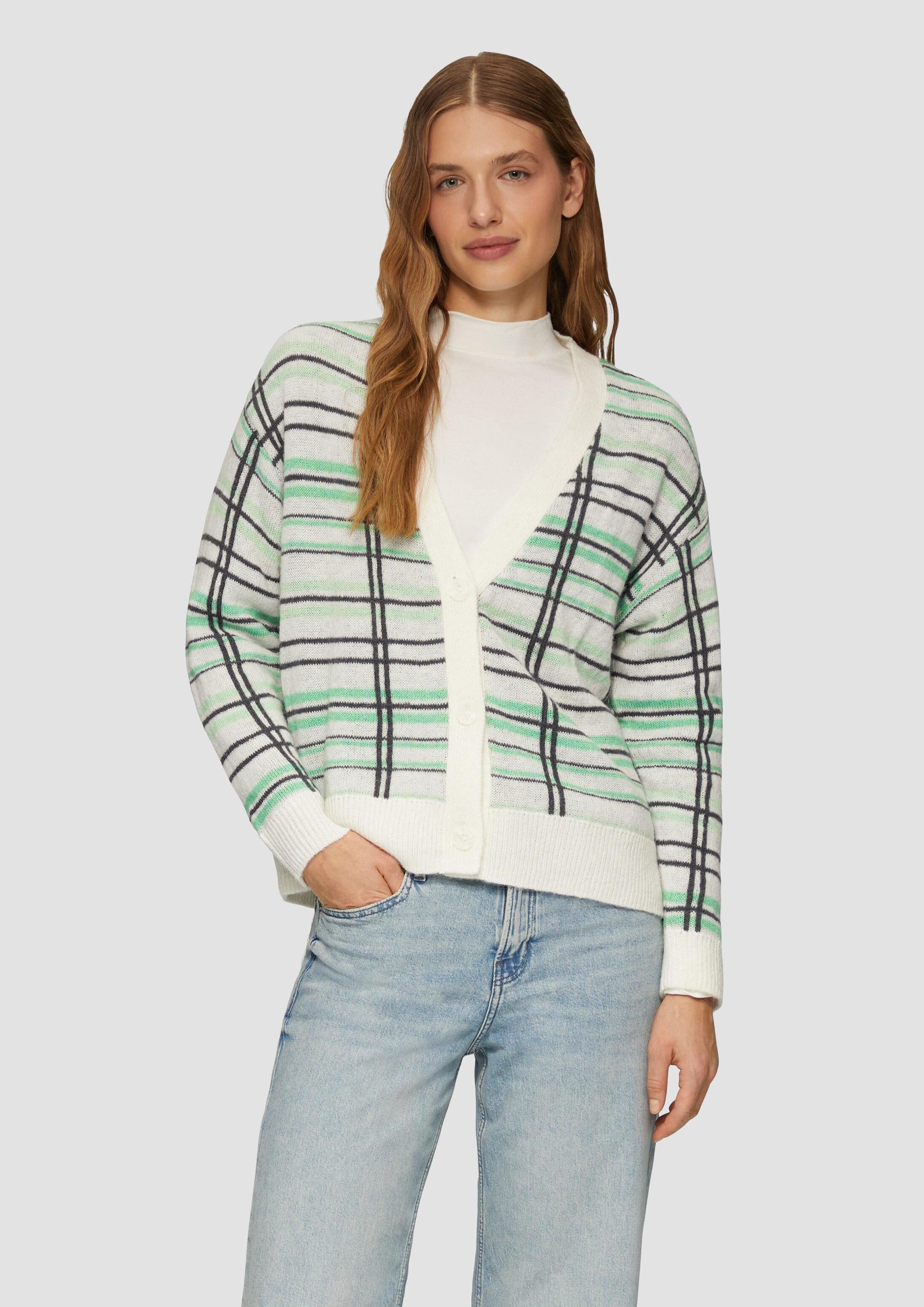 s.Oliver Cardigan Strickjacke Cardigan aus Wollmix mit Karomuster
