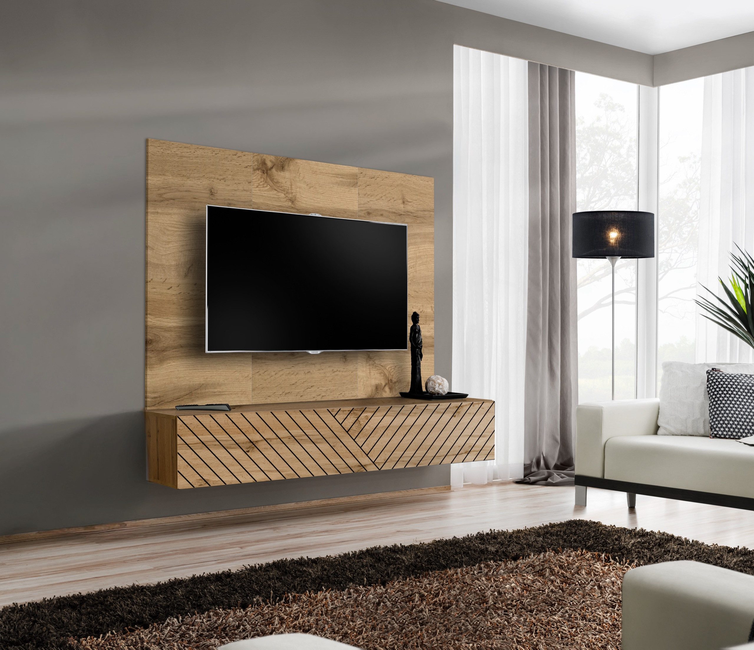 ASM-Moebel Wohnwand Anbauwand Wohnwand SWITCH PR1 Wotan mit Hochglanz und Push - Click, Mit Push - Click System und Hochglanz oder Mattfronten