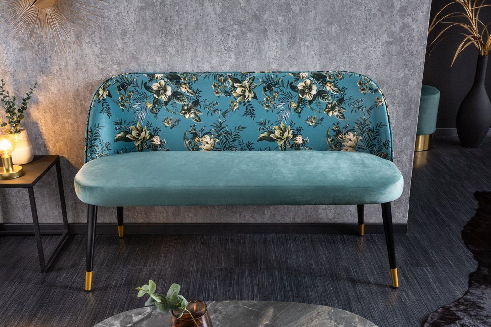 riess-ambiente Sitzbank PRÊT-À-PORTER türkis / schwarz (Einzelartikel, 1-St), Wohnzimmer · Samt · Metall · florales Design · Retro