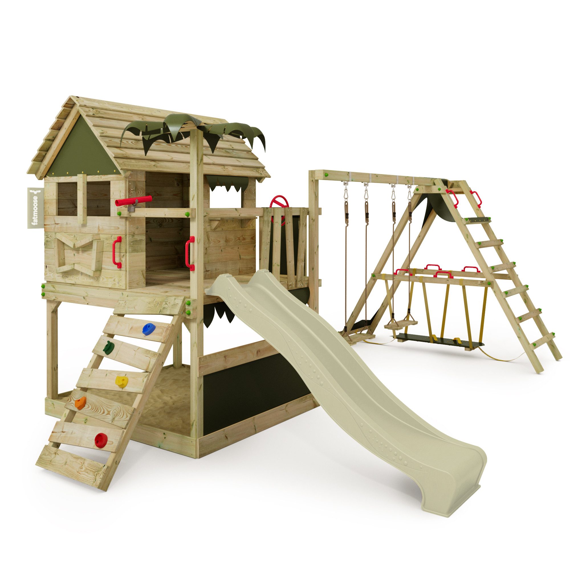 FATMOOSE Spielturm TikaTaka - Abenteuer-Stelzenhaus mit Wellenrutsche & Sandkasten, - verschiedene Varianten - alle mit 10 Jahren Garantie*