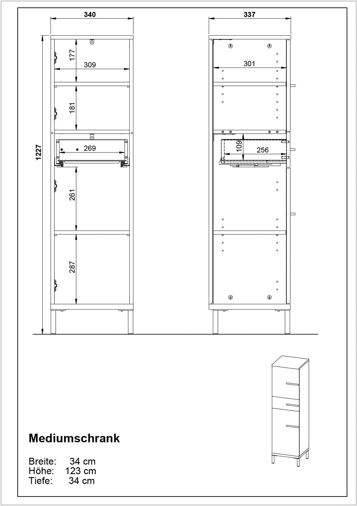 hohe Kaschmir/Nussbaum-Nachbildung Füße Hochwertige Midischrank Kaschmir/Nussbaum-Nachbildung Yonkers Steggriffe, | Metall, ABS-Kanten, GERMANIA aus Türdämpfung