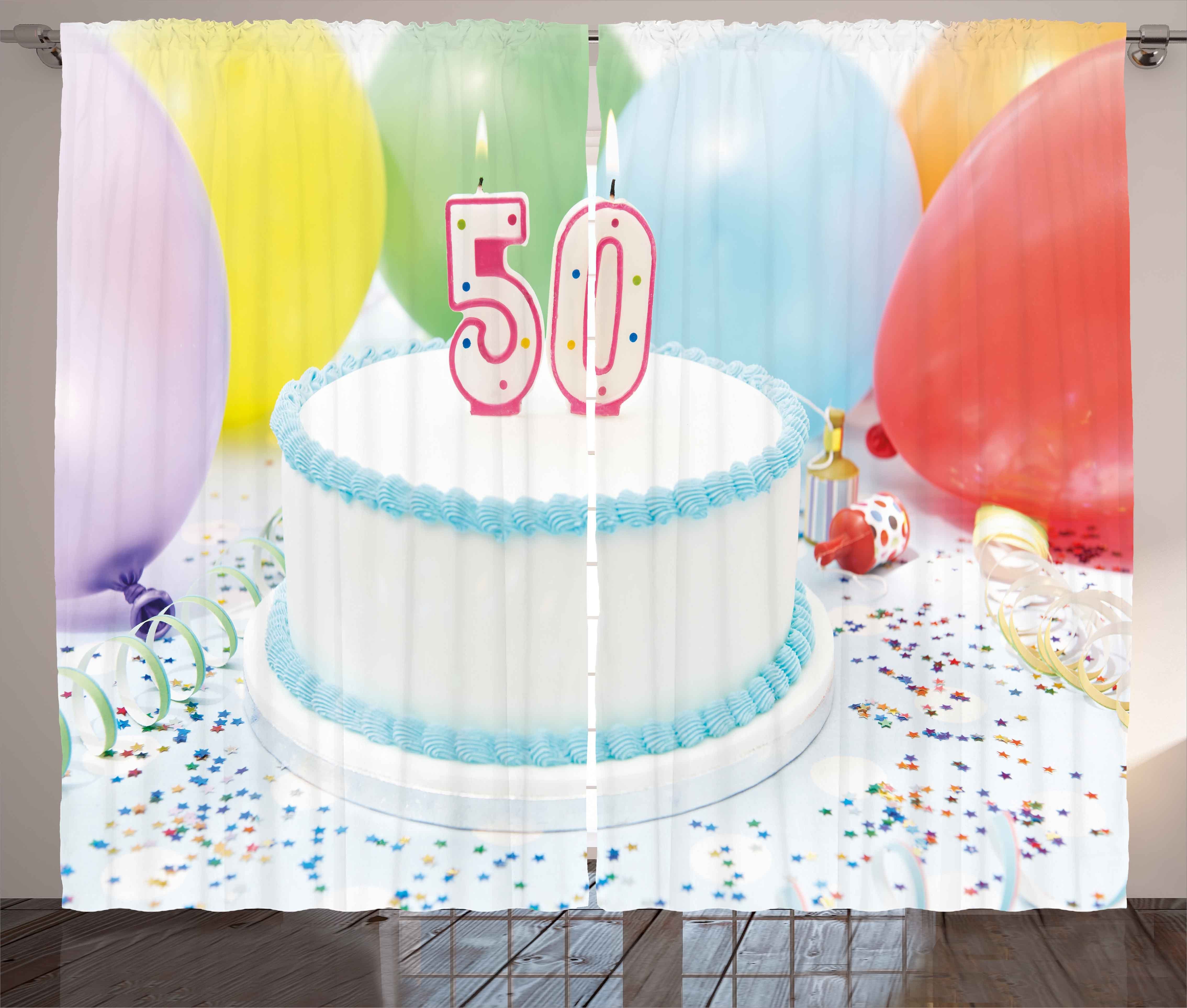 Gardine Schlafzimmer Kräuselband Vorhang mit Schlaufen und Haken, Abakuhaus, 50. Geburtstag Alter 50 Kuchen-Party