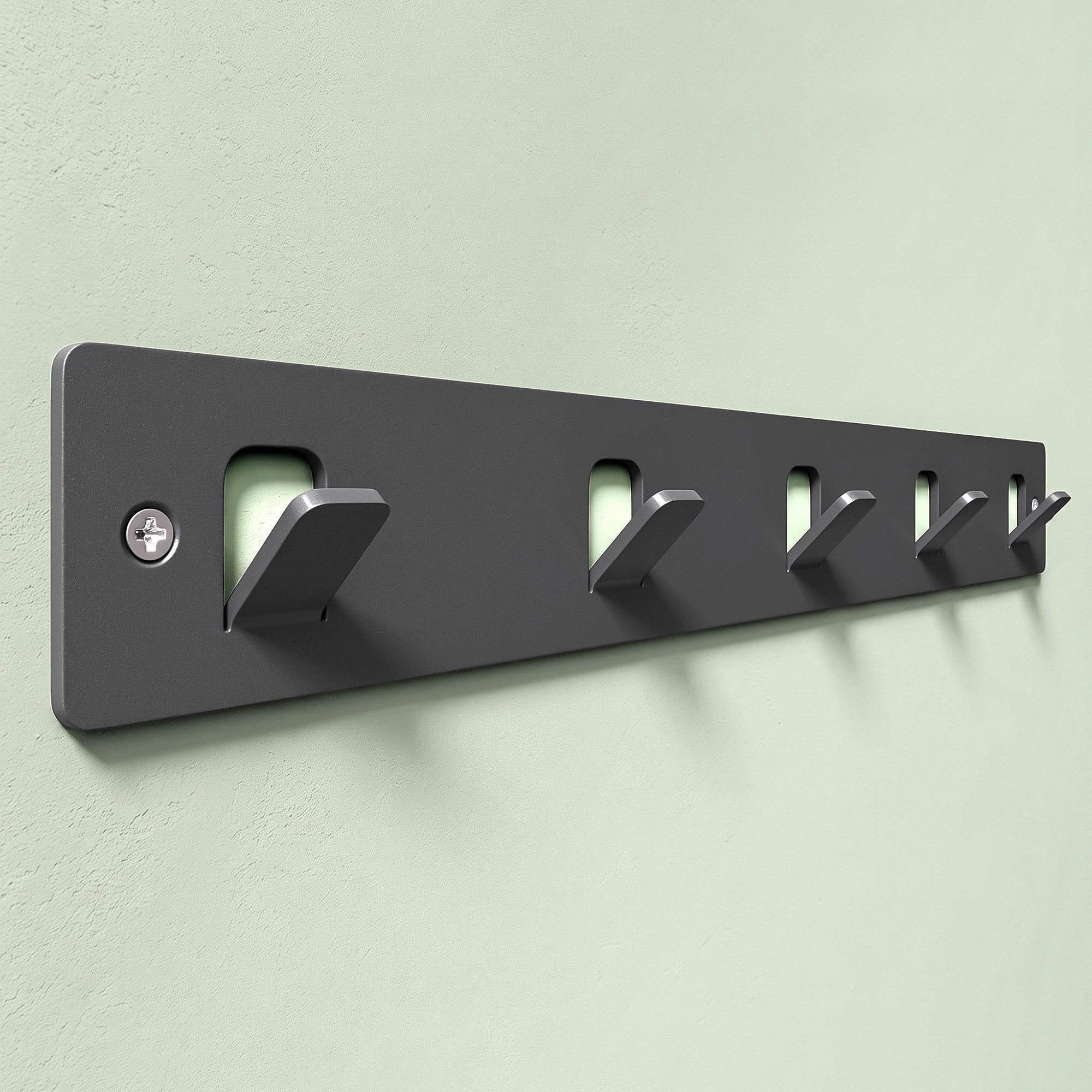 Mai & Mai Hakenleiste Wandgarderobe Wandhaken 5 Haken Kohlenstoffstahl Stalo-14, 45° Anti-Rutsch Haken,Kleben oder Bohren,Kohlenstoffstahl, rostfrei