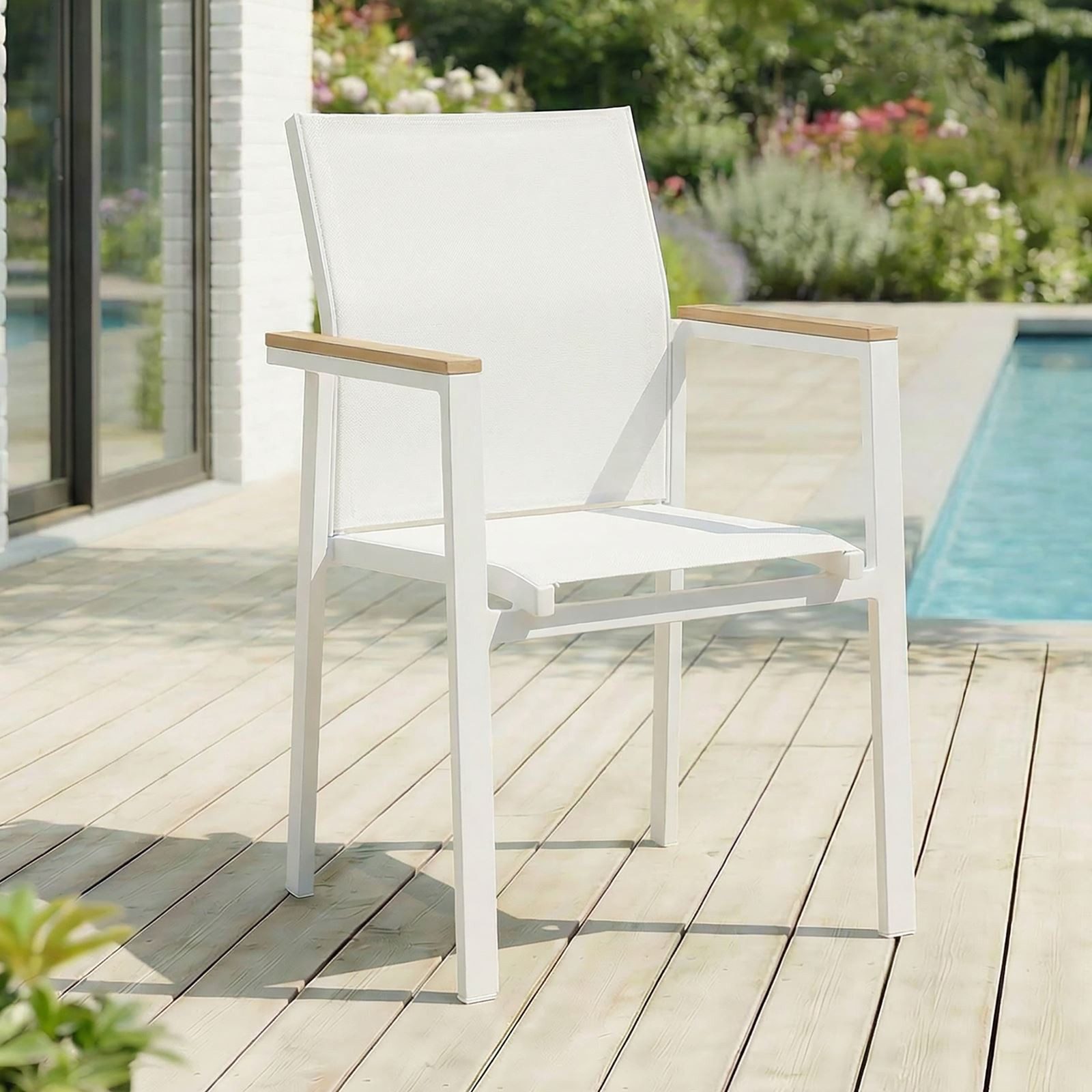 IDIMEX Gartenstuhl WINDY (6 St), Terrasse Outdoor Stühle wetterfest aus Alu 6 Personen Weiß/Beige