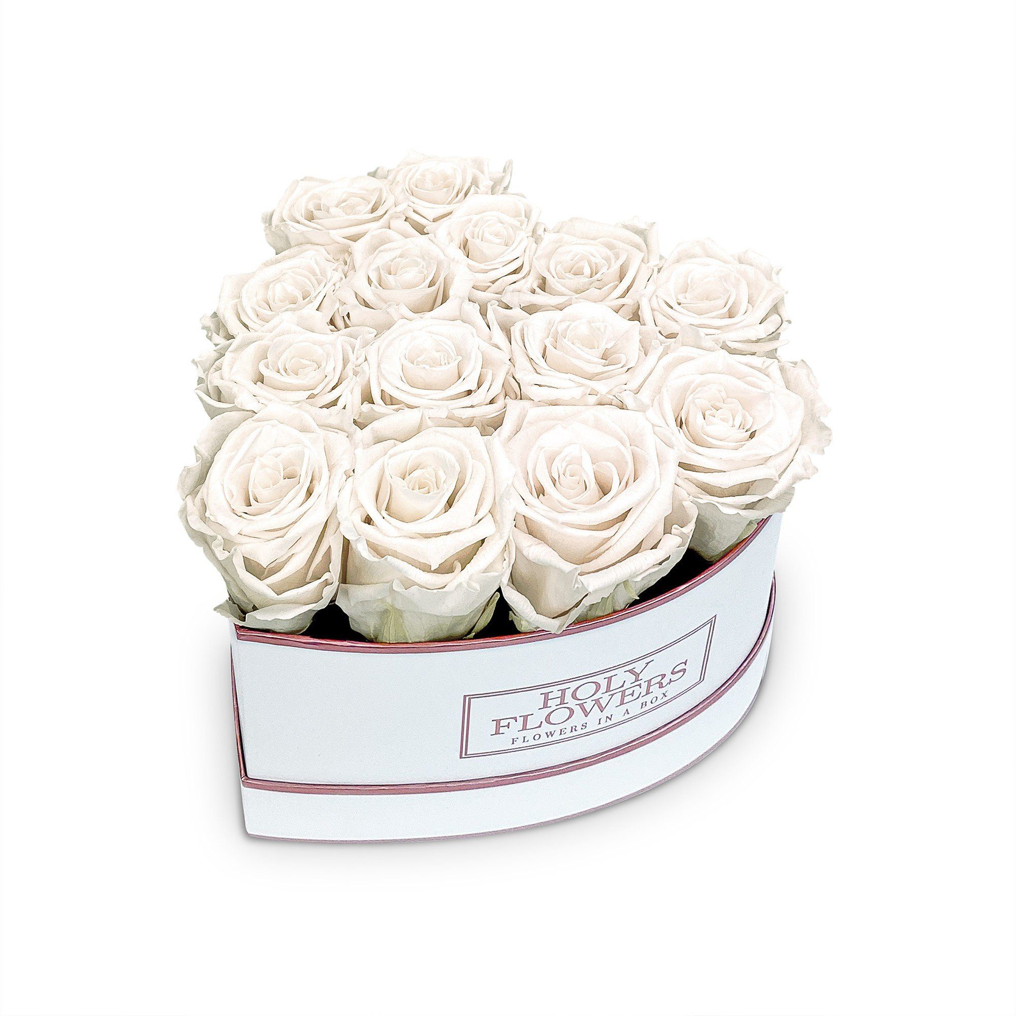 Kunstblume Rosenbox Großes Rosé Herz mit langlebigen Rosen I 3 Jahre haltbar I Echte, duftende konservierte Blumen Infinity Rose, Holy Flowers, Höhe 10 cm Holy White