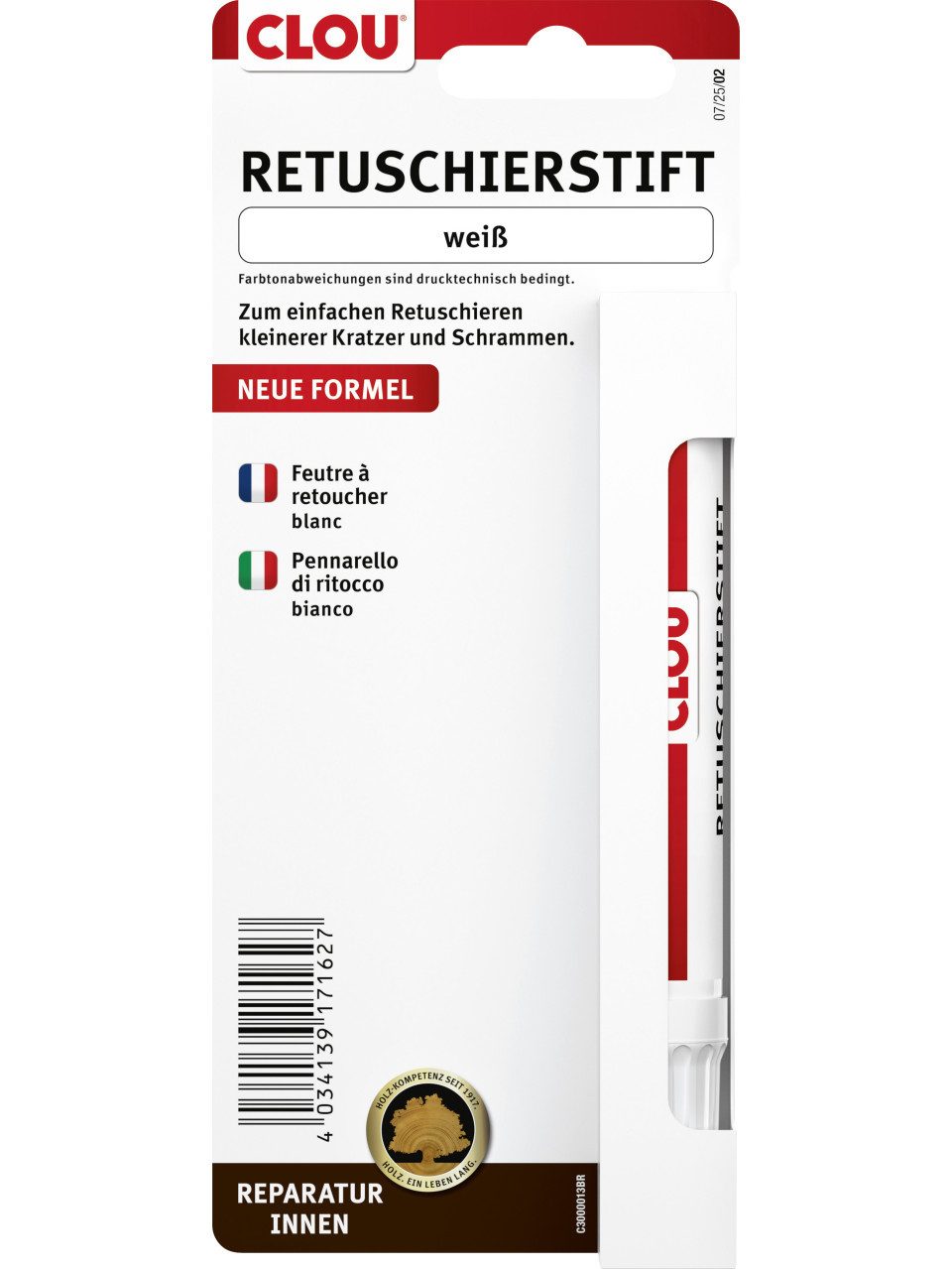 CLOU Holzschutzlasur Clou Retuschierstift für Holz weiß - 1 Stück