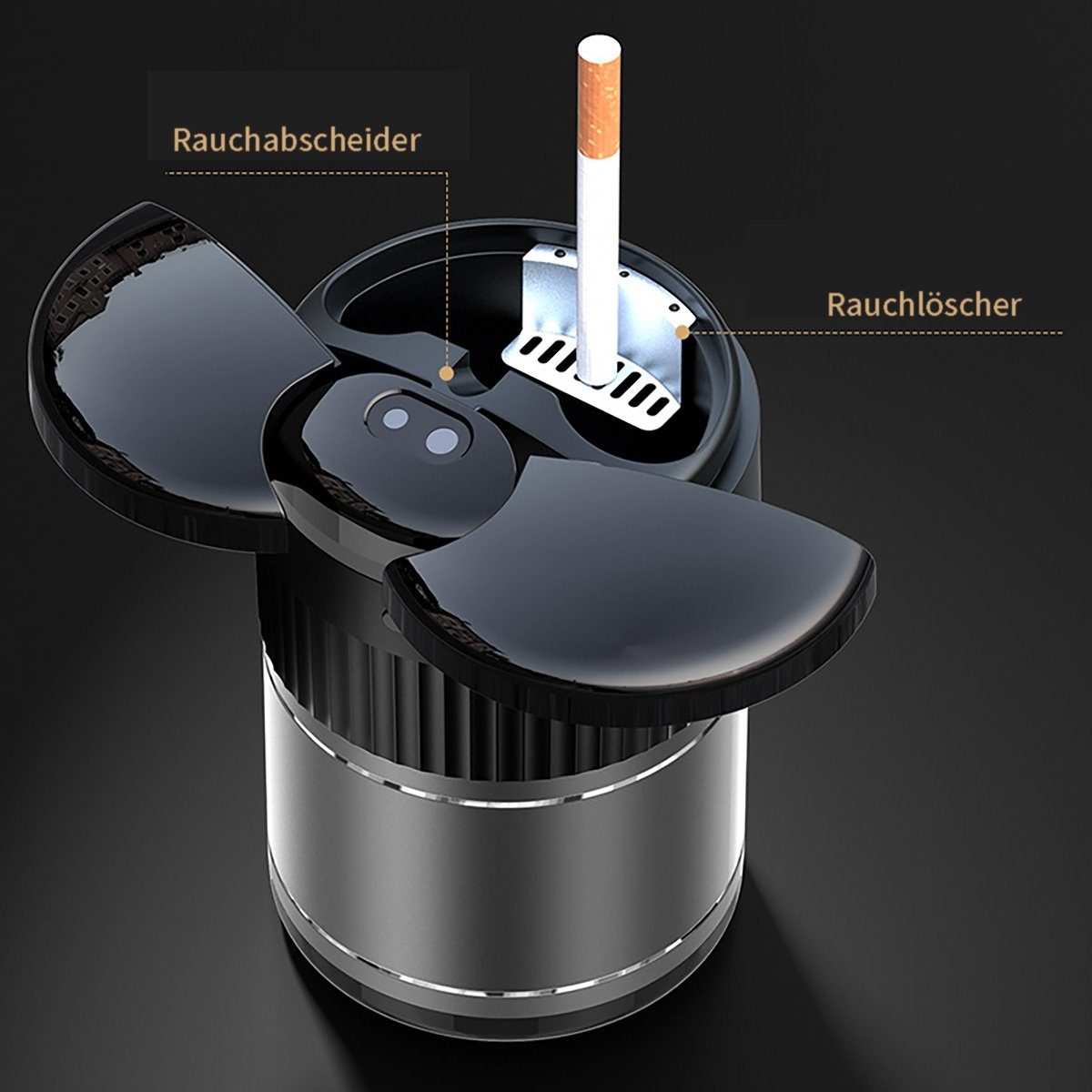 götäzer Aschenbecher Kreativer Auto-Aschenbecher, Dual-Modus, Automatischer  Touch-Infrarot-Metall-Aschenbecher mit Deckel