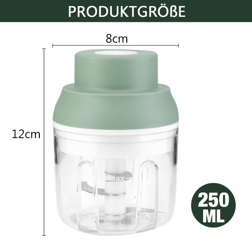 TUWENA Zwiebelhacker Zwiebel Zerkleinerer, 250ml Wiederaufladbarer Mixer mit 3 Klingen, Minimixer Elektrisch Geeignet für Gemüse, Obst, Zwiebeln, Fleisch