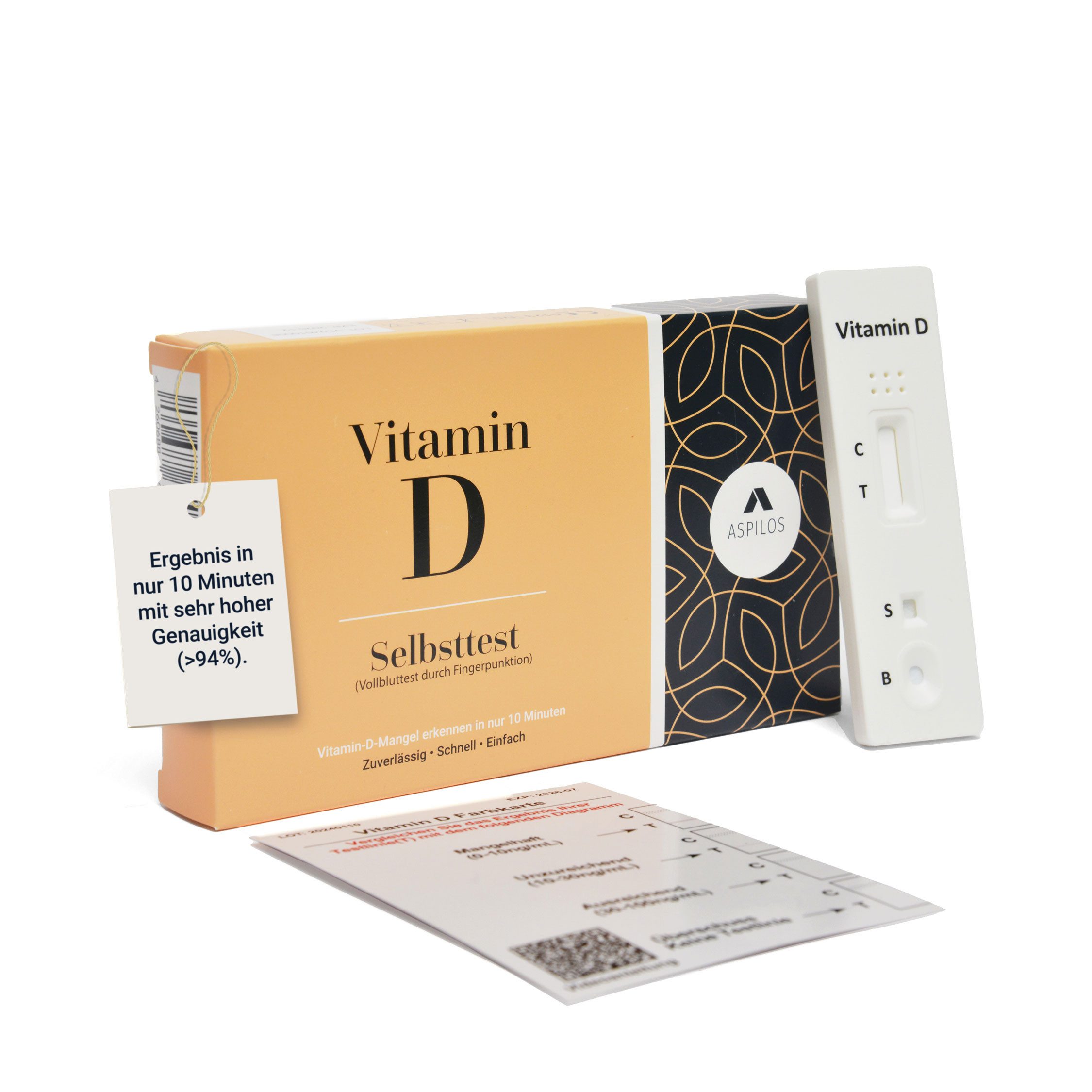 ASPILOS Hämoglobin-Schnelltest Vitamin D Mangel Selbsttest für Zuhause in 10 Minuten, Bluttest, selbst durchführbar, 25-Hydroxy-Vitamin D, 1-tlg., Schnelltest bei Müdigkeit & Erschöpfung, medizinischer Test
