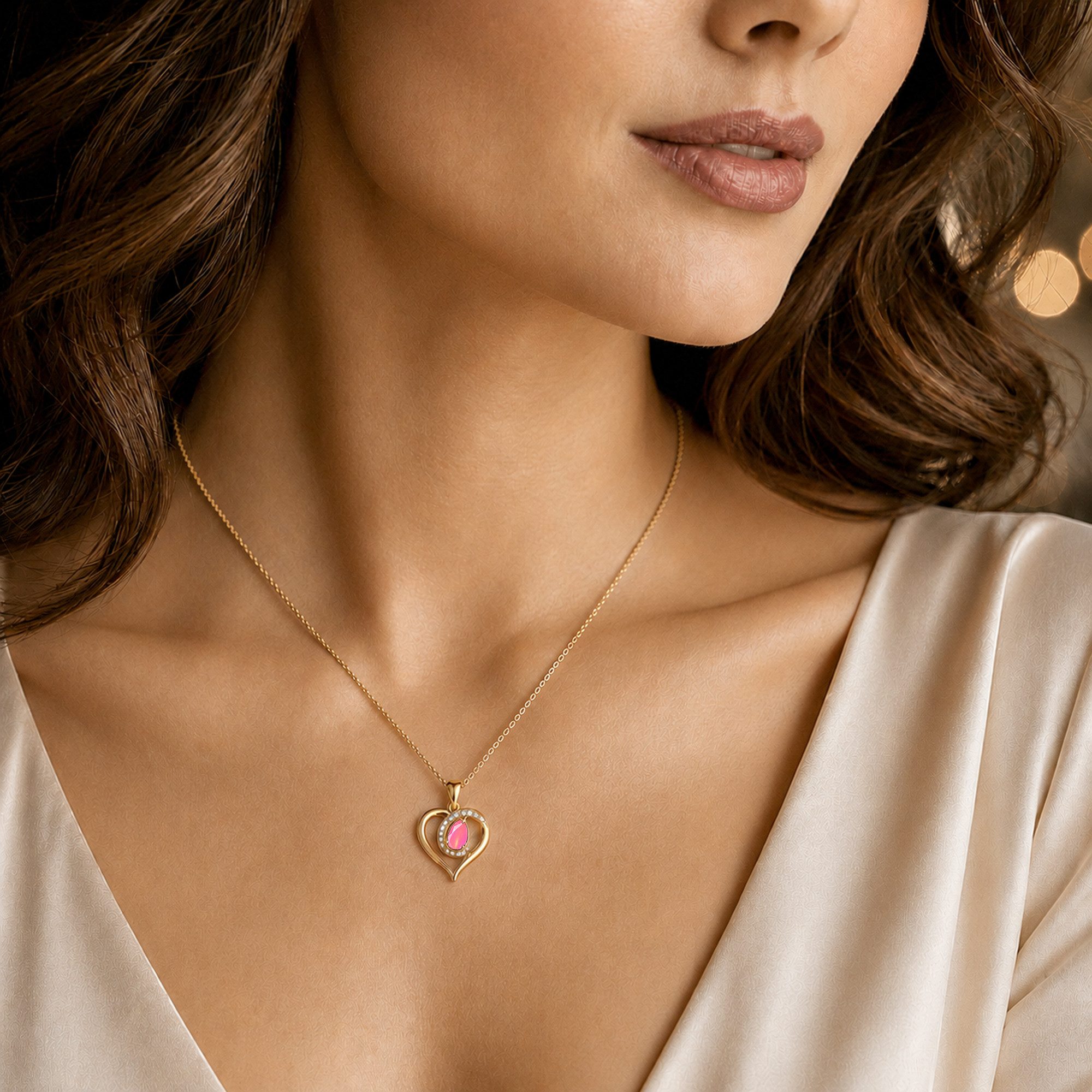 Limana Herzkette echter Edelstein Damen Kette mit Herz Anhänger 925 Silber gold (Geschenk für Frauen Freundin Schmuck inkl. Dose und Tasche), Geburtstag Weihnachten Jahrestag Hochzeitstag Valentinstag