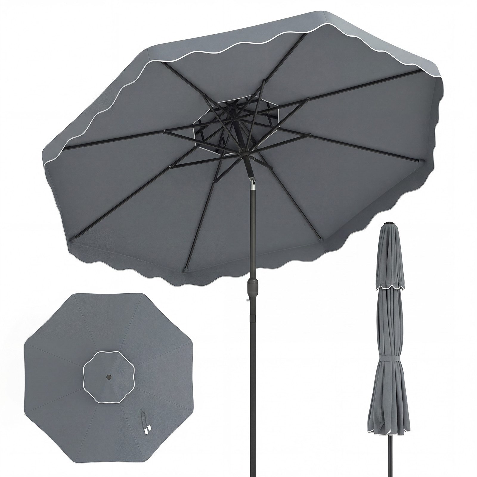 COSTWAY Sonnenschirm, LxB: 300x300 cm, Gartenschirm mit Doppeldach & Kurbel & Volant