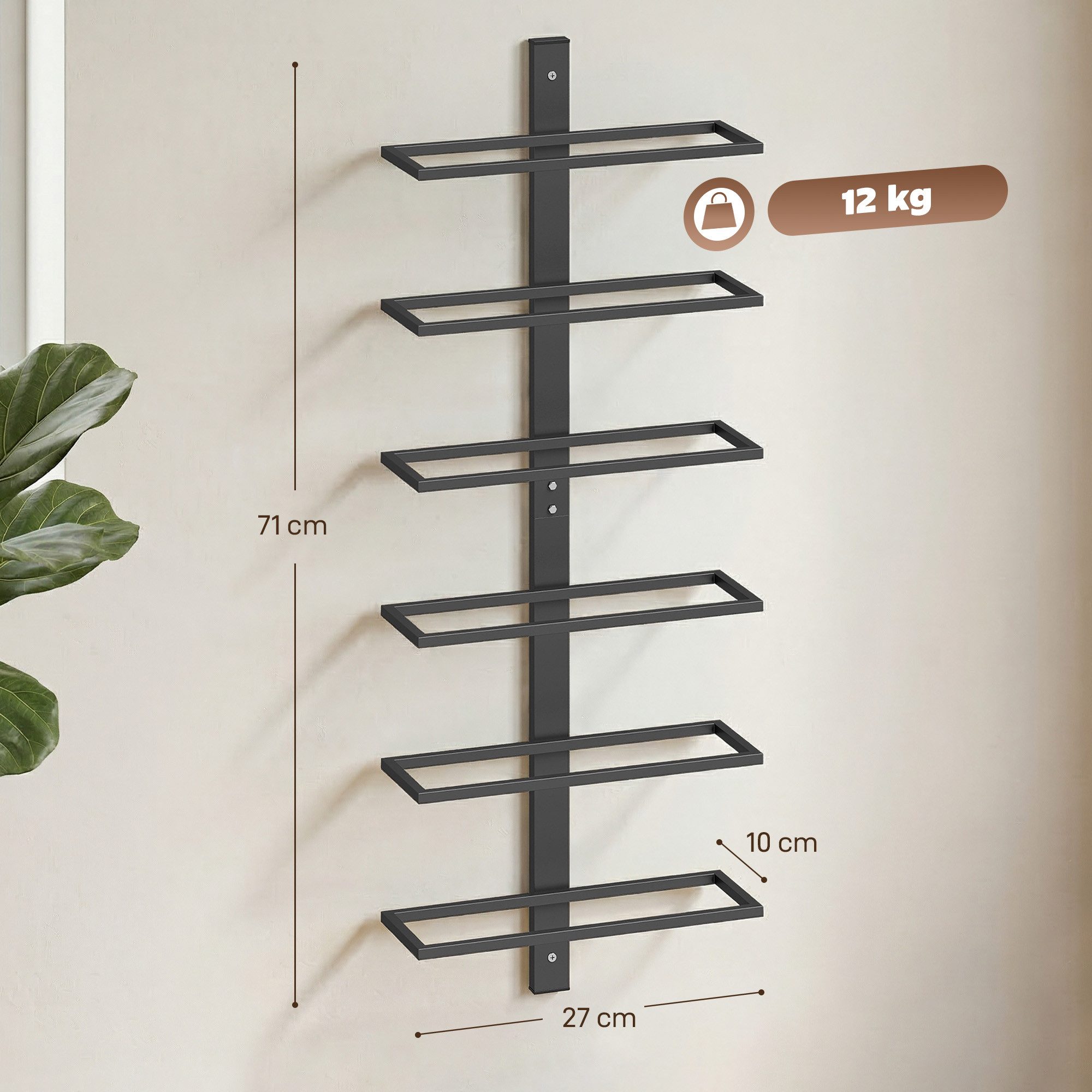 HOMCOM Weinregal Flaschenhalter für 6 Flaschen, Aufbewahrungsregal aus Stahl 1-tlg., für Küche, Esszimmer Schwarz – Bild 3 von 5