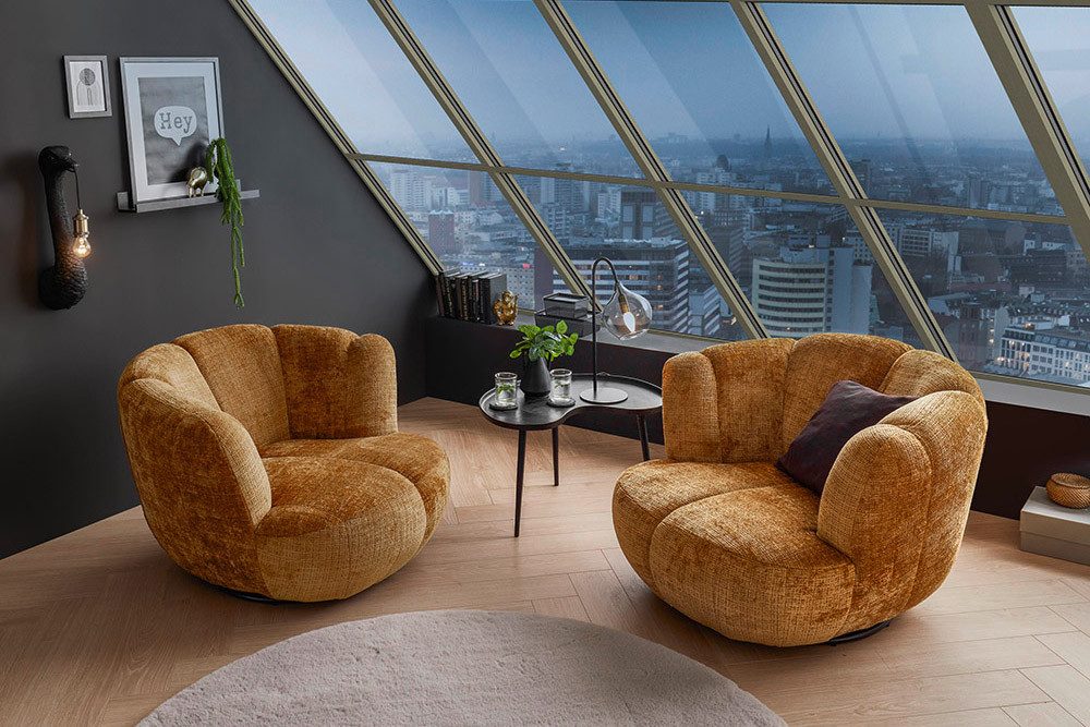 riess-ambiente Drehsessel DIAMOND 110cm senfgelb - Chenillestoff, 360° Drehung, Nosagfederung (Einzelartikel, 1-St), Gepolsteter Loungesessel - ideal f. Wohnzimmer od. Lese- & Fernsehecke