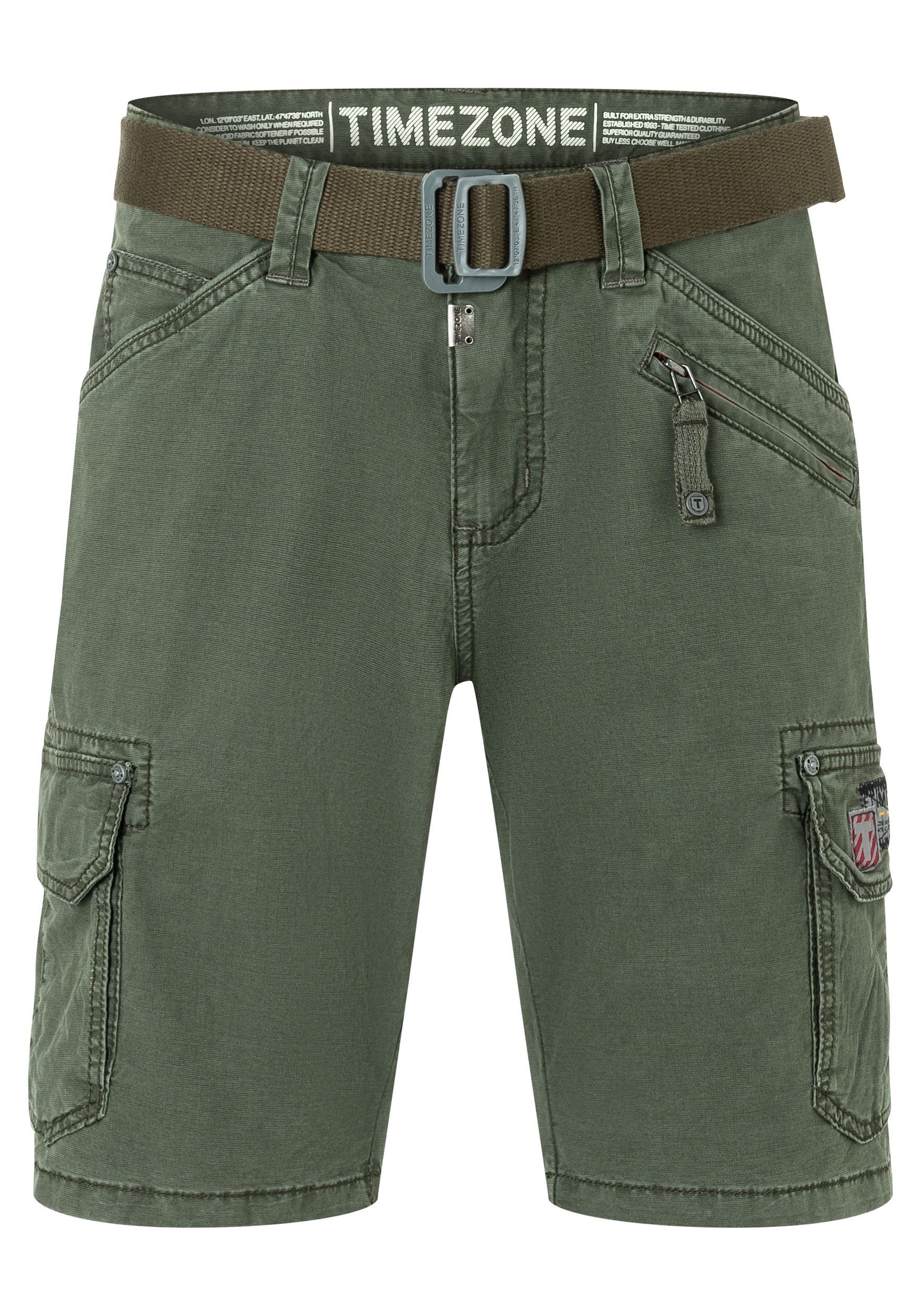 TIMEZONE Cargoshorts Kurzes Design Cargo Regular Mid Waist für Herren Baumwolle Regular Fit unifarben elastisch Reißverschluss