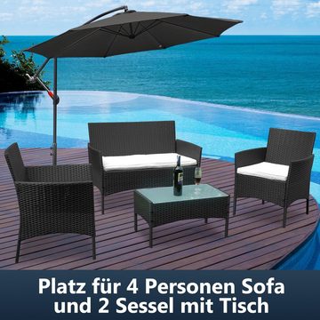 Clanmacy Sitzgruppe Gartenmöbel Glas Lounge Rattanlounge Loungeset Couch Hocker Tisch Sitzgruppe