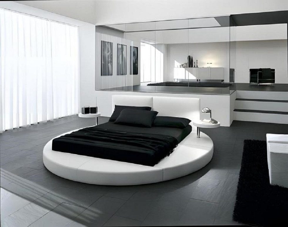 JVmoebel Rundbett Elegantes rundes Doppelbett in Weiß mit hochwertiger Verarbeitung (Bett), Made in Europa