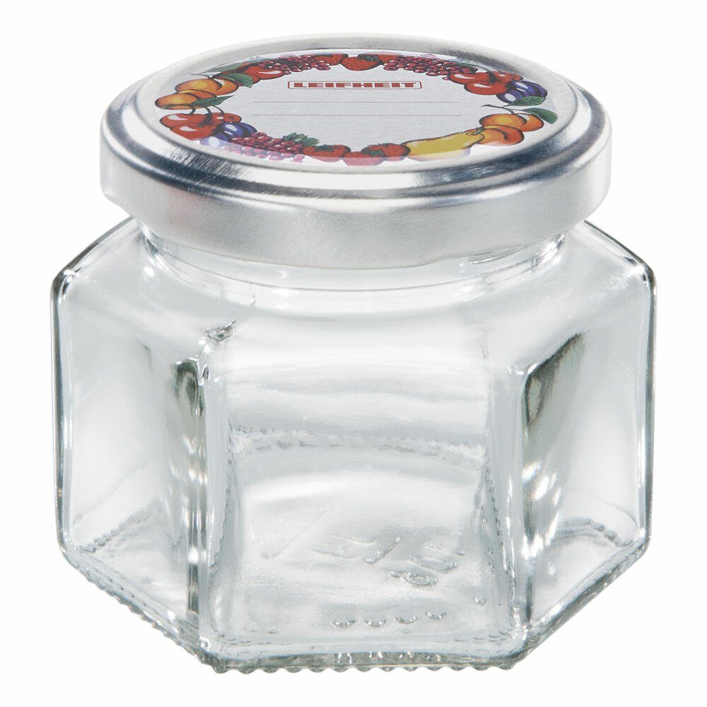 Leifheit Einmachglas Sechskantglas 47 ml, Glas, (1-tlg), Perfekt geeigent  für Marmelade, Gelees und Konfitüren
