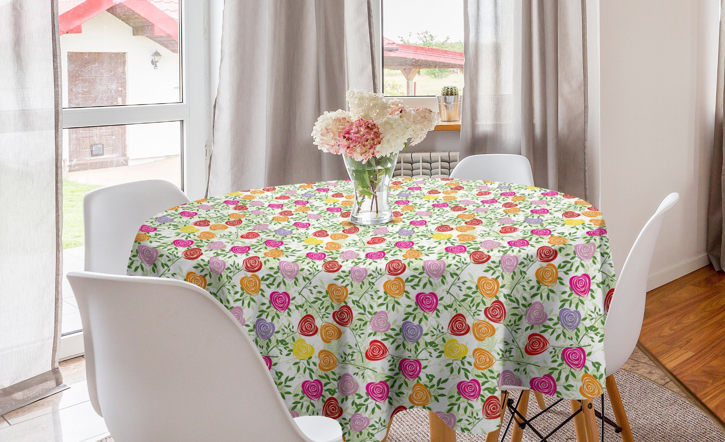 Abakuhaus Tischdecke Kreis Tischdecke Abdeckung für Esszimmer Küche Dekoration, Blumen Herzform Rosenblätter