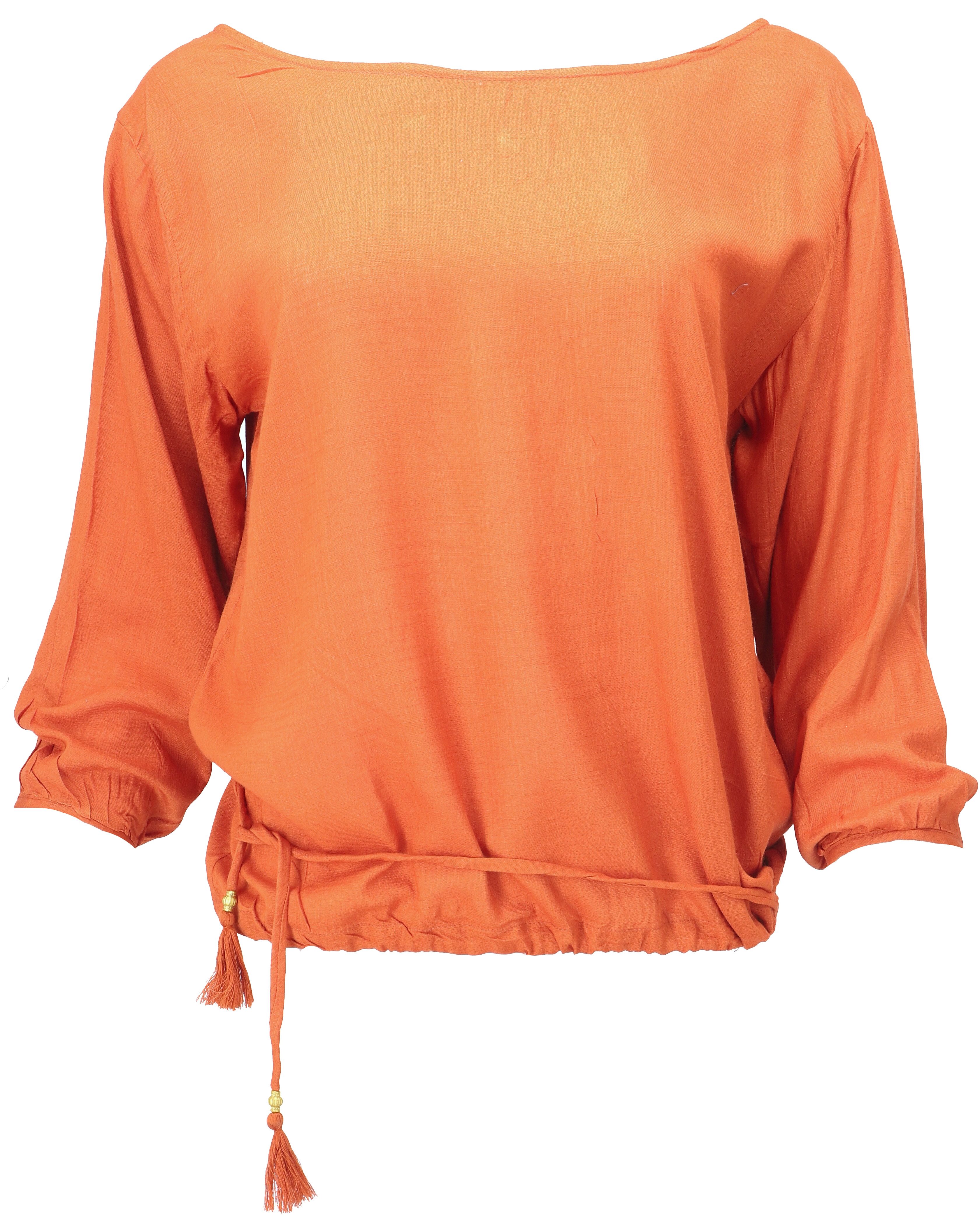 Longbluse Langarm Boho Blusentop mit Kordelband -..
