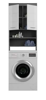 xonox.home Waschmaschinenumbauschrank Scout (Waschmaschinenschrank weiß und grau Rauchsilber, für Geräte 60 cm) Hochglanz, mit Stauraum