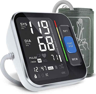 vokarala Blutdruckmessgerät Blutdruckmessgerät, elektronisches Arm-Blutdruckmessgerät mit Arrhythmie-Erkennung, Manschette (22-40 cm), großem Display und 2 * 120 Speicherplätzen.