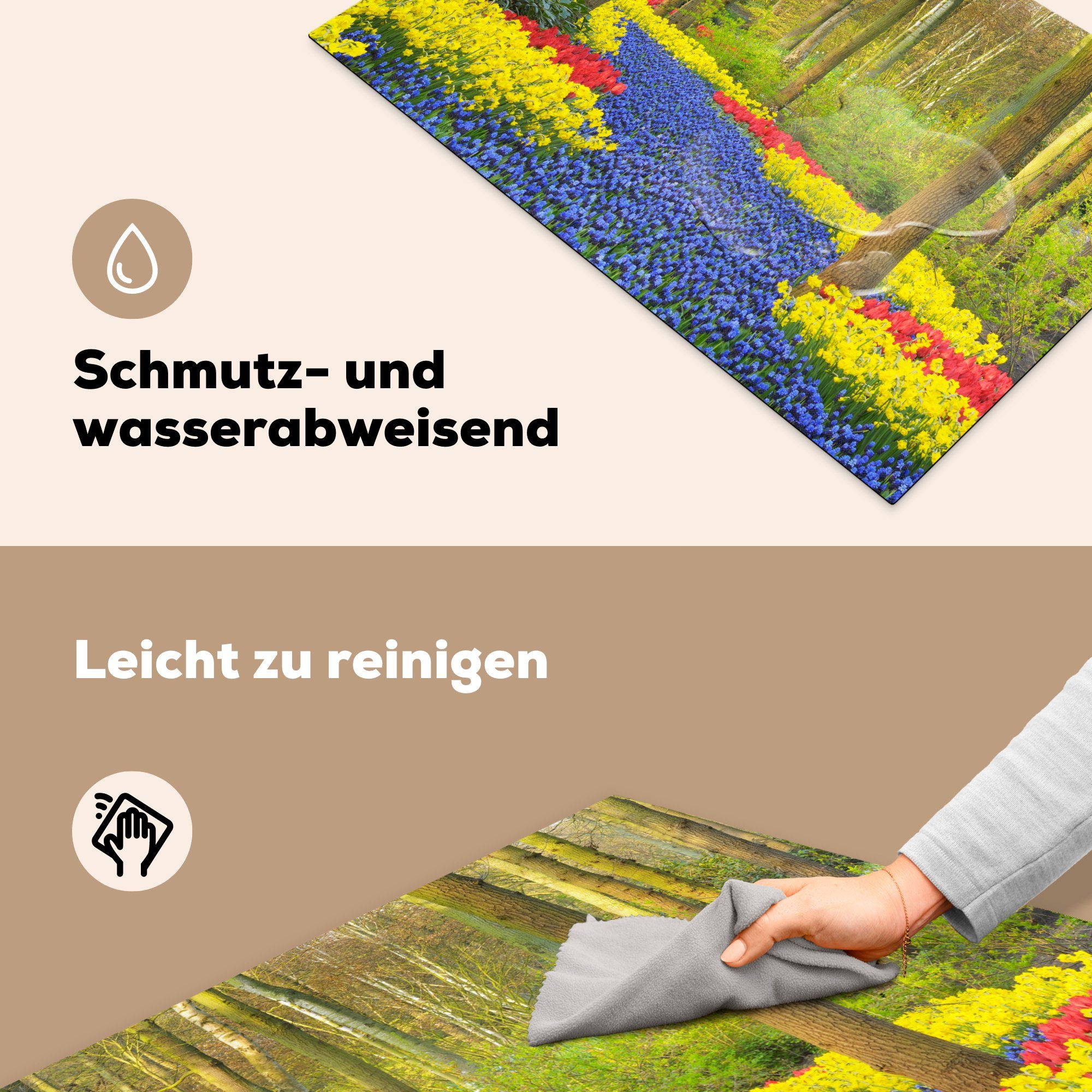 auf die Herdblende-/Abdeckplatte küche, 81x52 tlg), Tulpenzwiebelspaziergang Induktionskochfeld MuchoWow Ceranfeldabdeckung Keukenhof, für (1 Vinyl, cm, Schutz dem