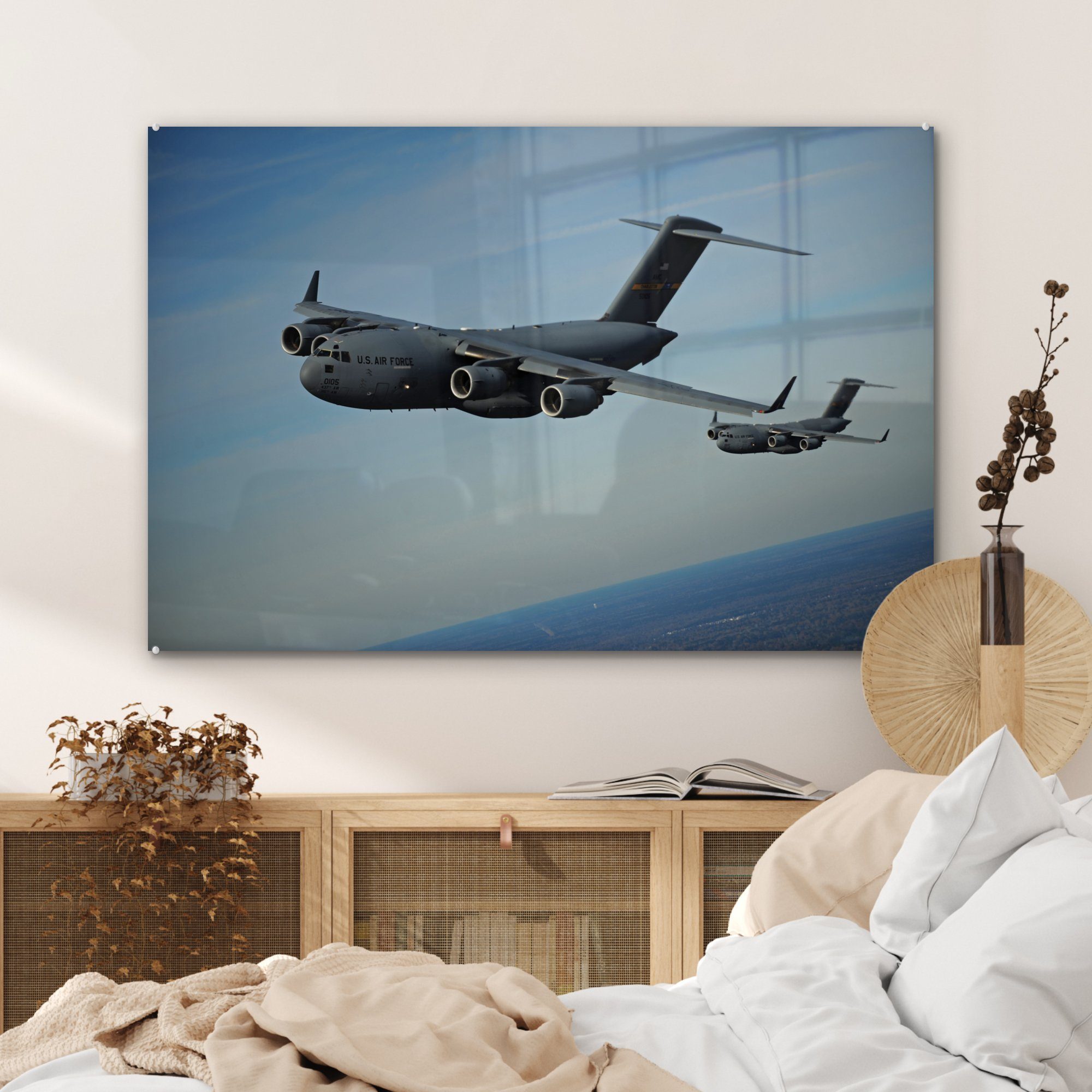 - St), Blau, Schlafzimmer Wohnzimmer - (1 Luft Acrylglasbilder & Acrylglasbild MuchoWow Flugzeuge