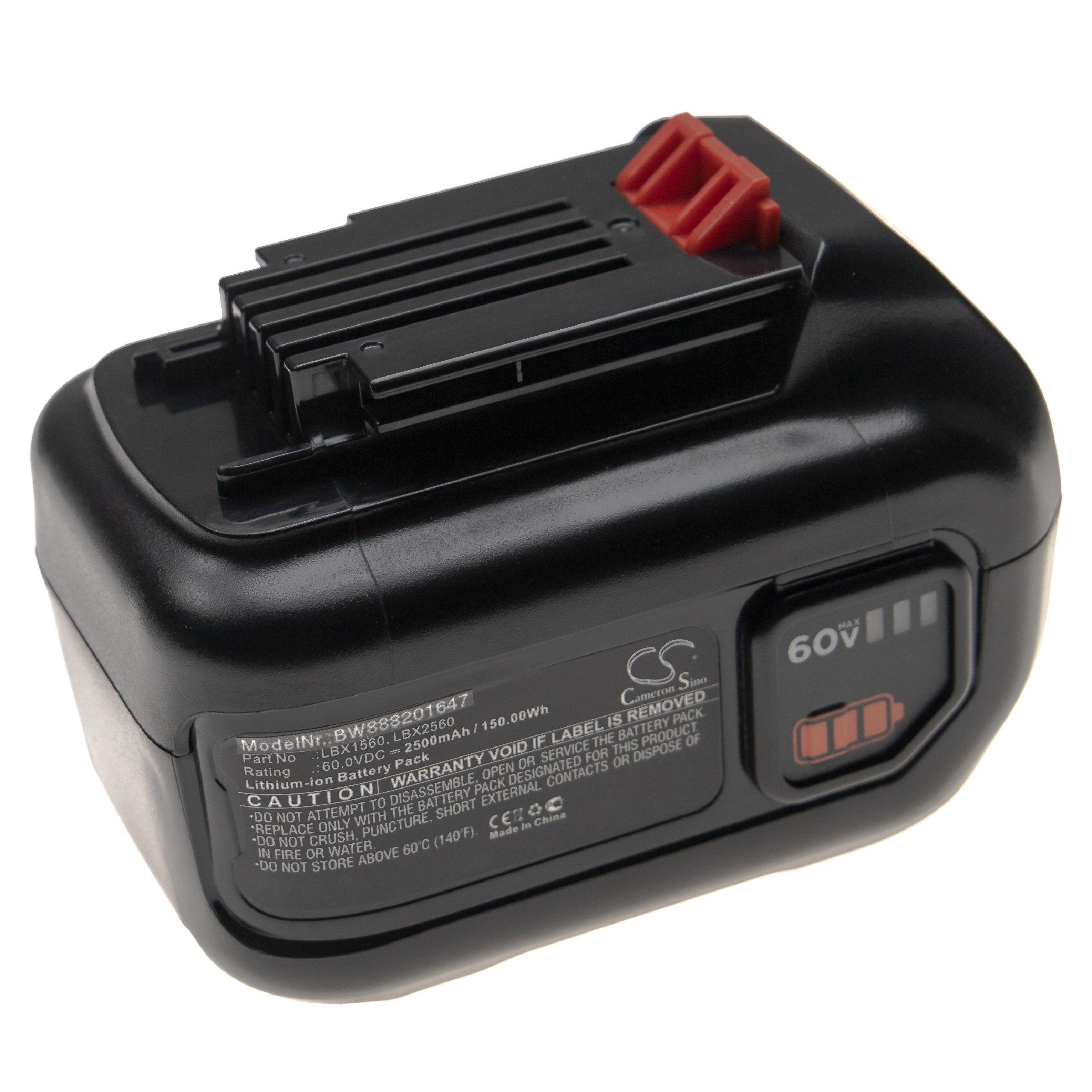 vhbw Ersatz für Black & Decker LBX1560, LBX2560 für Akku Li-Ion 2500 mAh (60 V)