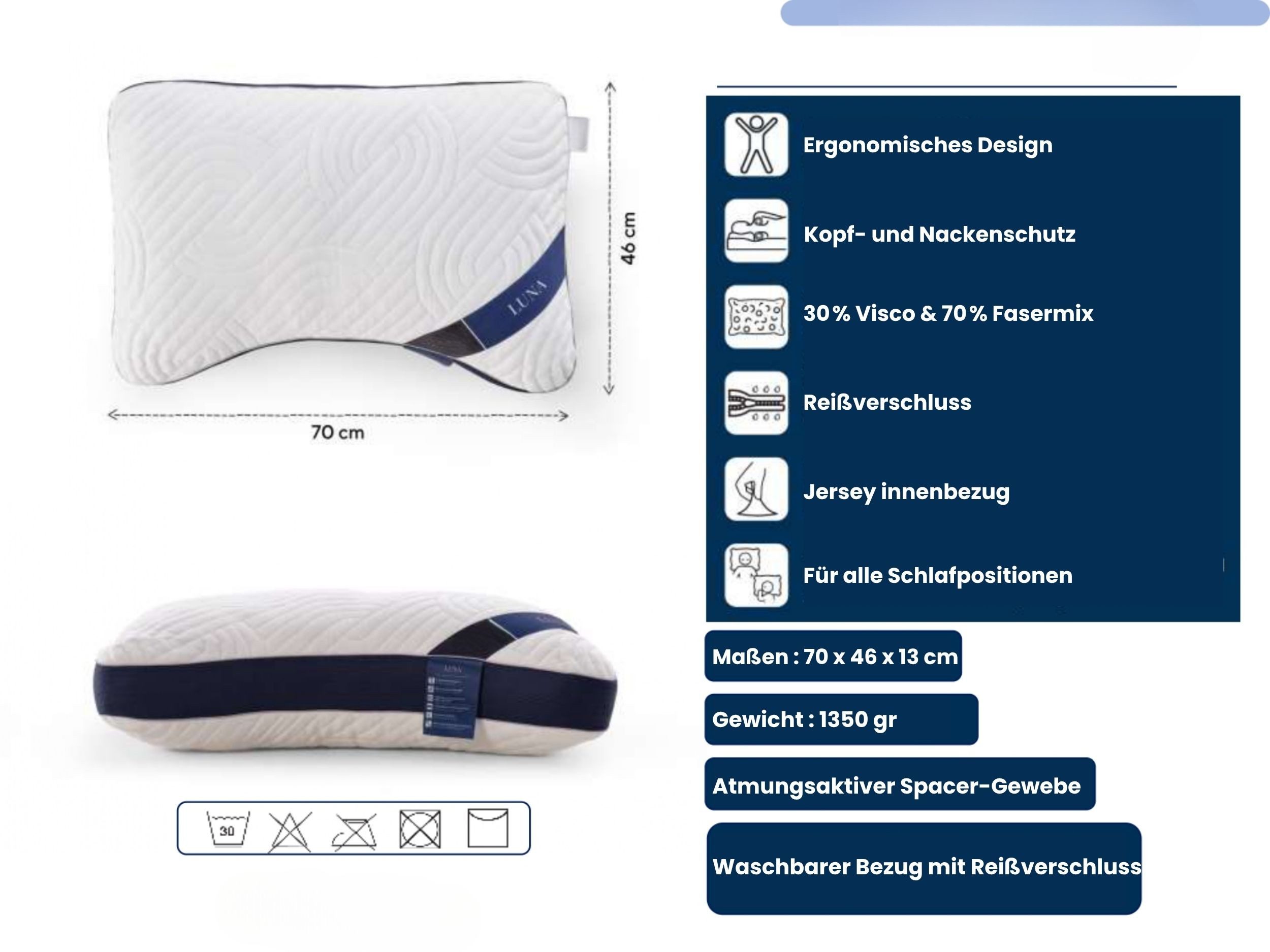 ARGAHOME Nackenstützkissen AH Luna Soft Ergonomisches Kopfkissen mit Stützfunktion – Bild 5 von 5