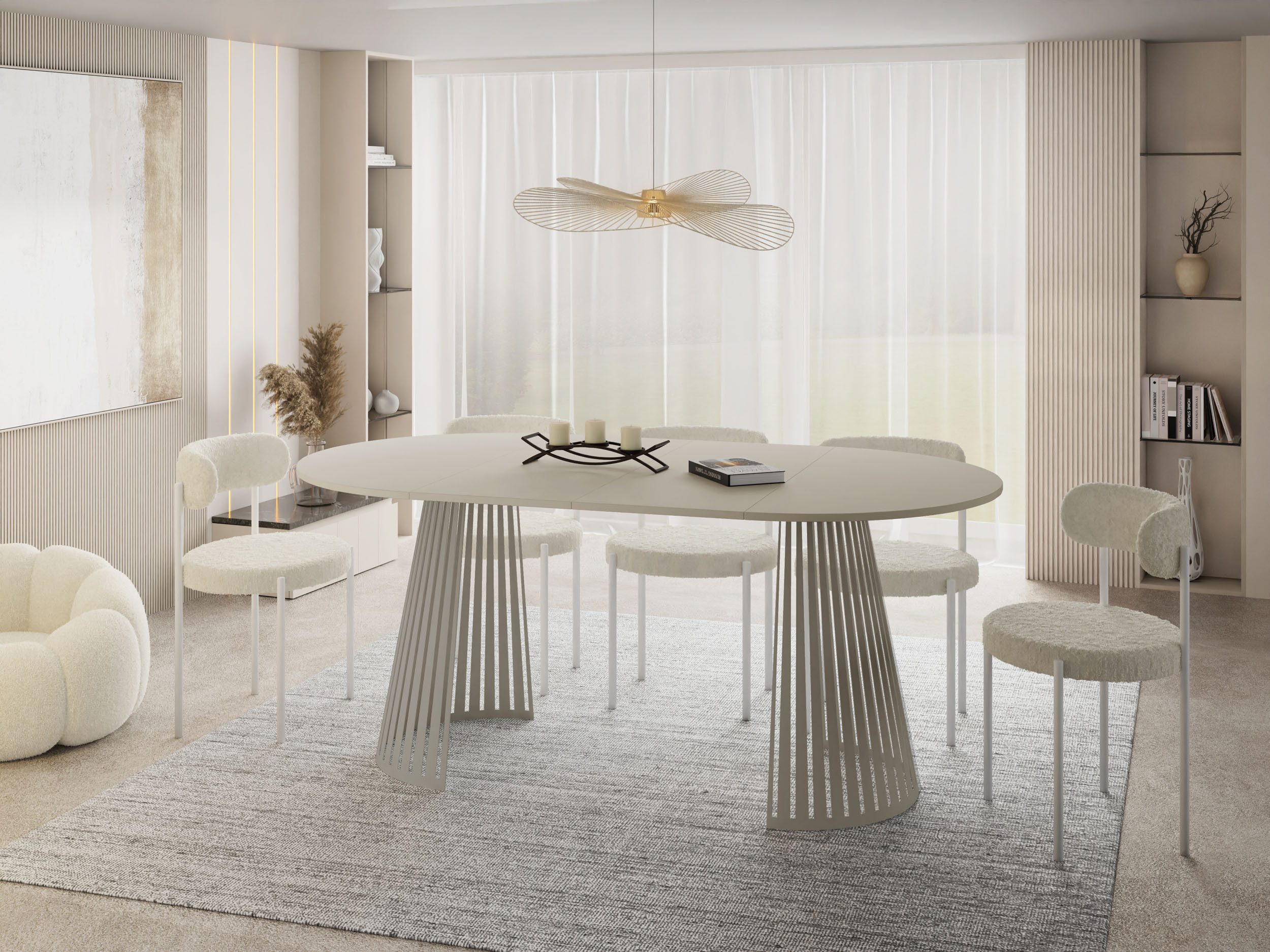 WFL GROUP Esstisch Naro ausziehbar rund modern mit Metallbeinen in Kaschmir (MADE IN EU, erhältlich in 2 Größen – 100/120 cm, ausziehbar auf 180/200 cm), platzs – Bild 5 von 5