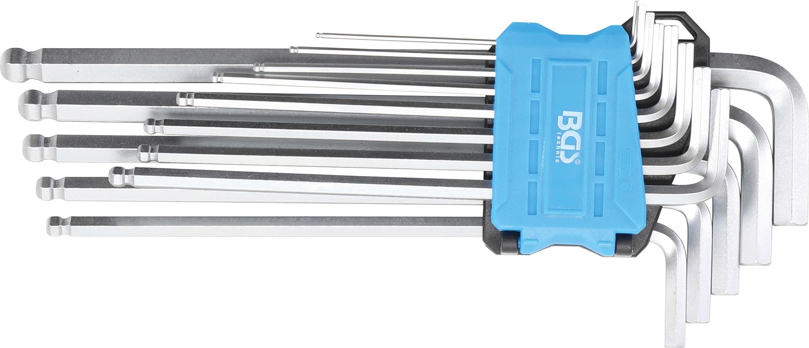 BGS technic Bit-Schraubendreher Winkelschlüssel-Satz, extra lang, Innensechskant / Innensechskant mit Kugelkopf 1,5 - 10 mm, 13-tlg.