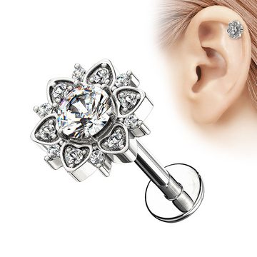 Taffstyle Piercing-Set Ohr Tragus Knorpel Labret Piercing Kristall Blume, Universal Piercing Helix Cartilage Stab Stecker Madonna Lippenpiercing