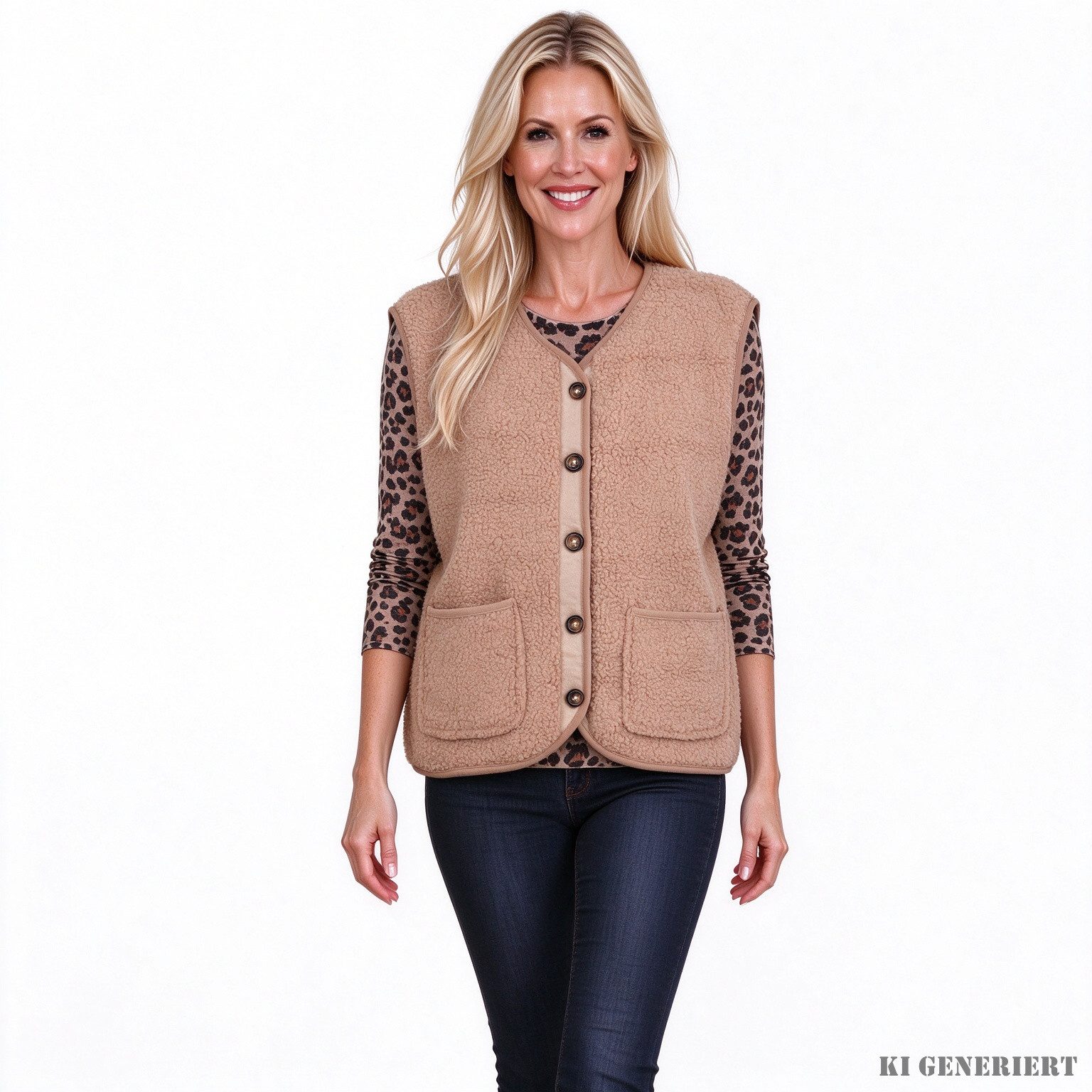 MIRROSI Plüschweste Damen Teddyfell Weste aus kuscheligem Fleece, One Size 38-42 ärmellose mit Knopfleiste und Taschen, Made in Italy