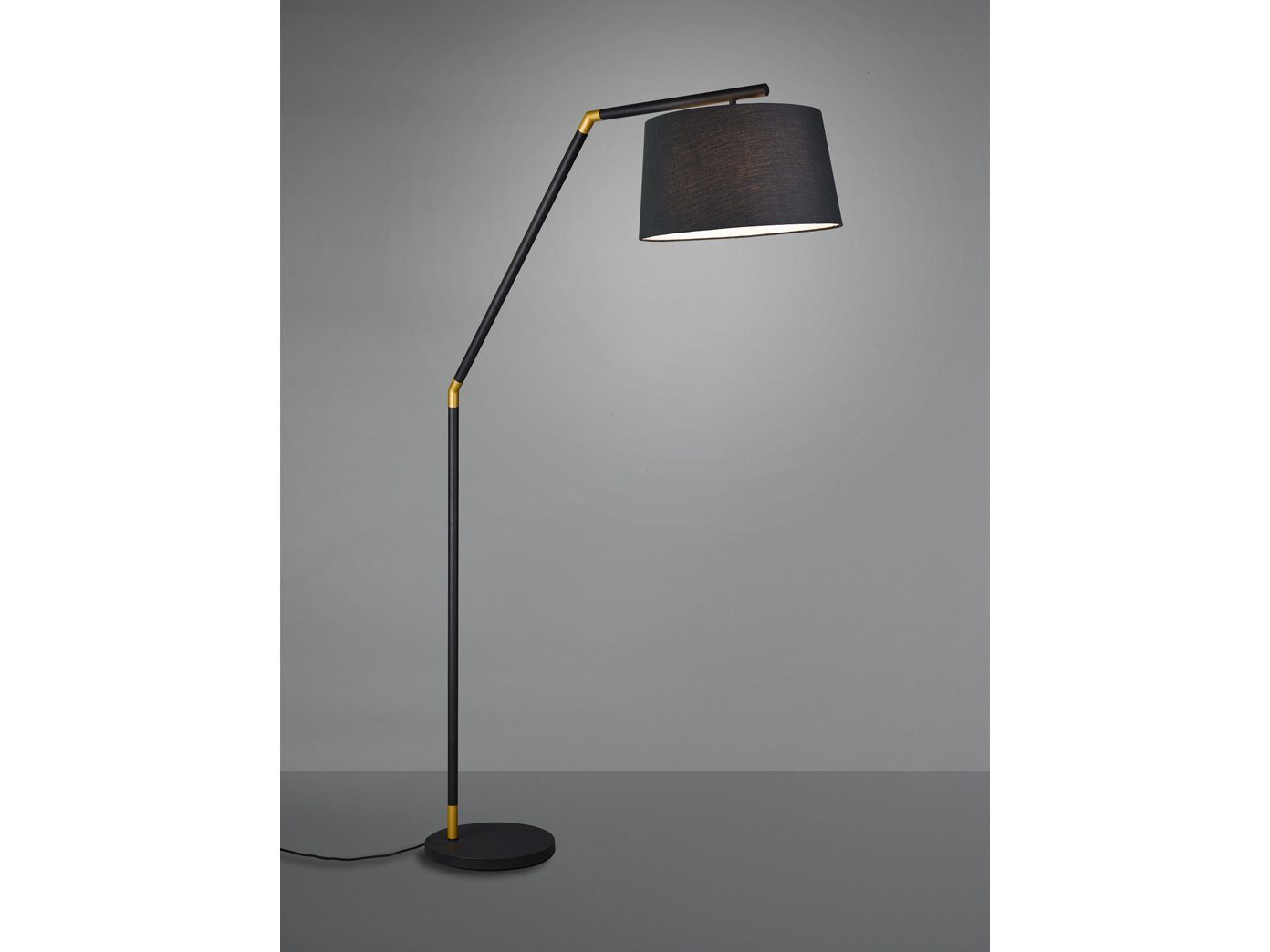 TRIO LED Stehlampe, LED wechselbar, 1 x 6 Watt, 1 x 470 Lumen, Warmweiß,  mit Stoff-Lampenschirm Schwarz, große Bogen-Lampe für über Esstisch  gebogen, schöne stehende Leselampe Wohnzimmer-Lampe