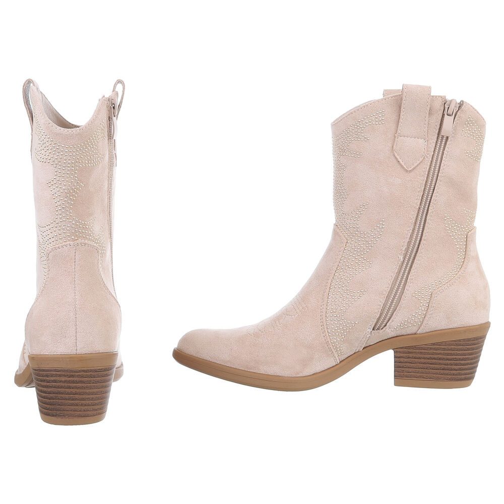 Ital-Design Damen Cowboyboots Western Westernstiefelette (88812596) Blockabsatz Stiefeletten in Beige