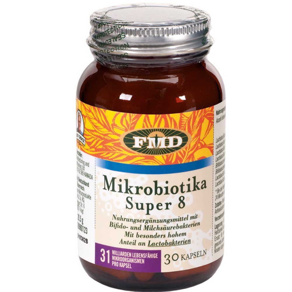 Flora Manufacturing & Distributing Ltd Mikrobiotika Super 8 - 31 Mrd. Kulturen pro Kapsel - Probiotika 30 Kapseln, 18.6 g, Hochwertige Premiumqualität für dein Wohlbefinden - mit Vitamin C
