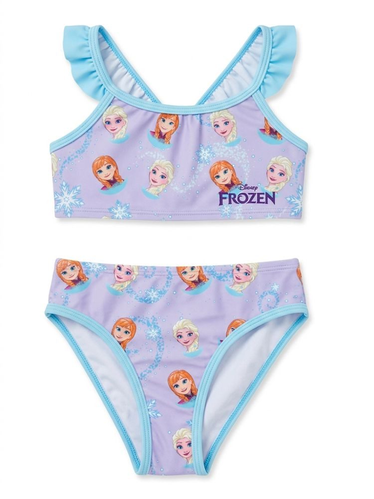Disney Frozen Bustier-Bikini Frozen Mädchen Bikini Set – Zweiteiliger Badeanzug Lila/Blau Kinder 2 teiliger Mädchen Badeanzug