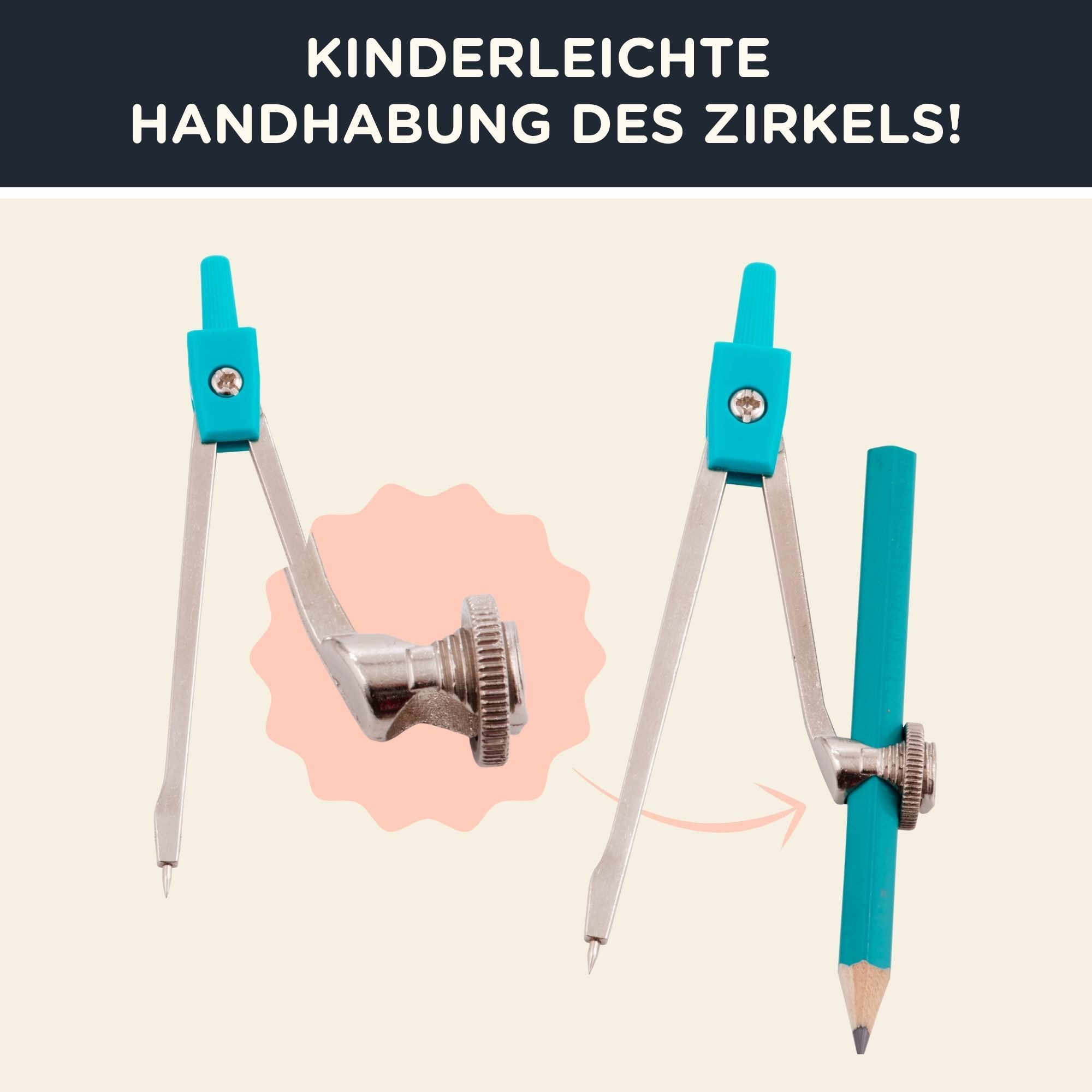 CALCUSO Zirkel Geometrie Set in Metallbox türkis – 14-teilig mit Geodreieck & Zirkel – Bild 5 von 5