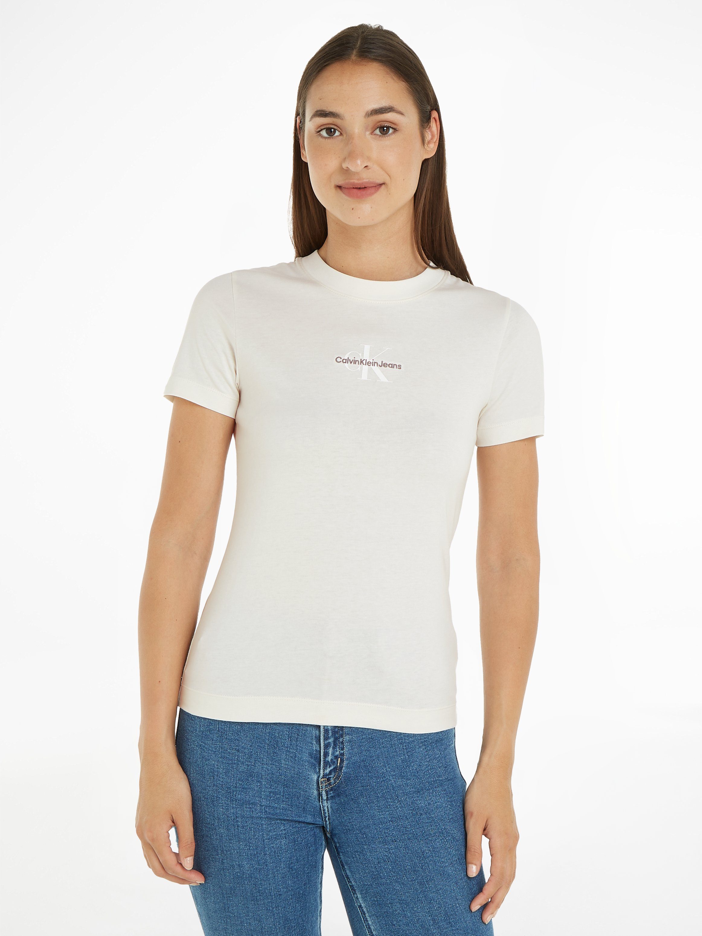 Calvin Klein Jeans T-Shirt MONOLOGO FIT ecru mit TEE SLIM Logodruck