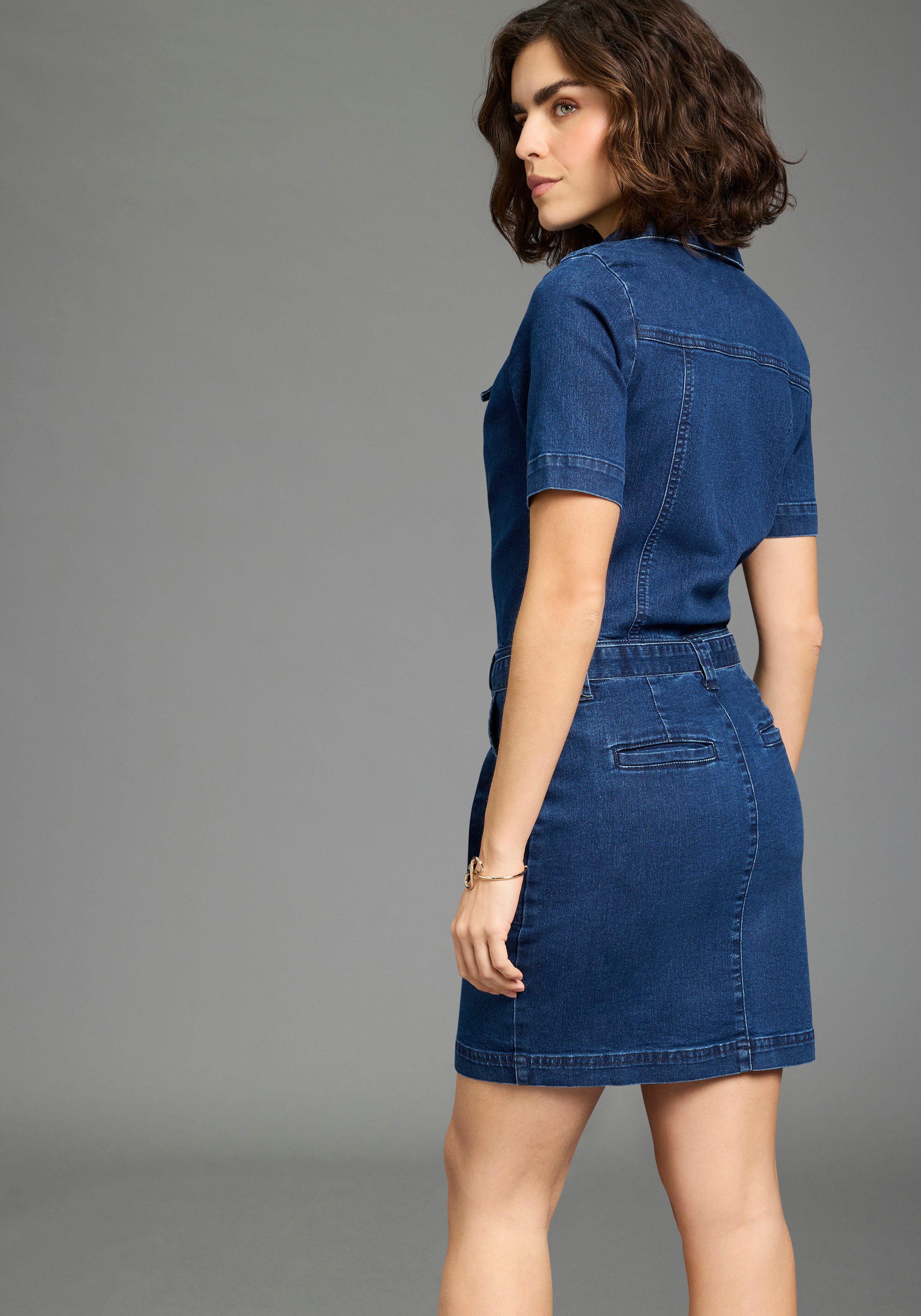 Arizona Jeanskleid kniefrei, aus elastischer Baumwollmischung, mit aufgeset günstig online kaufen