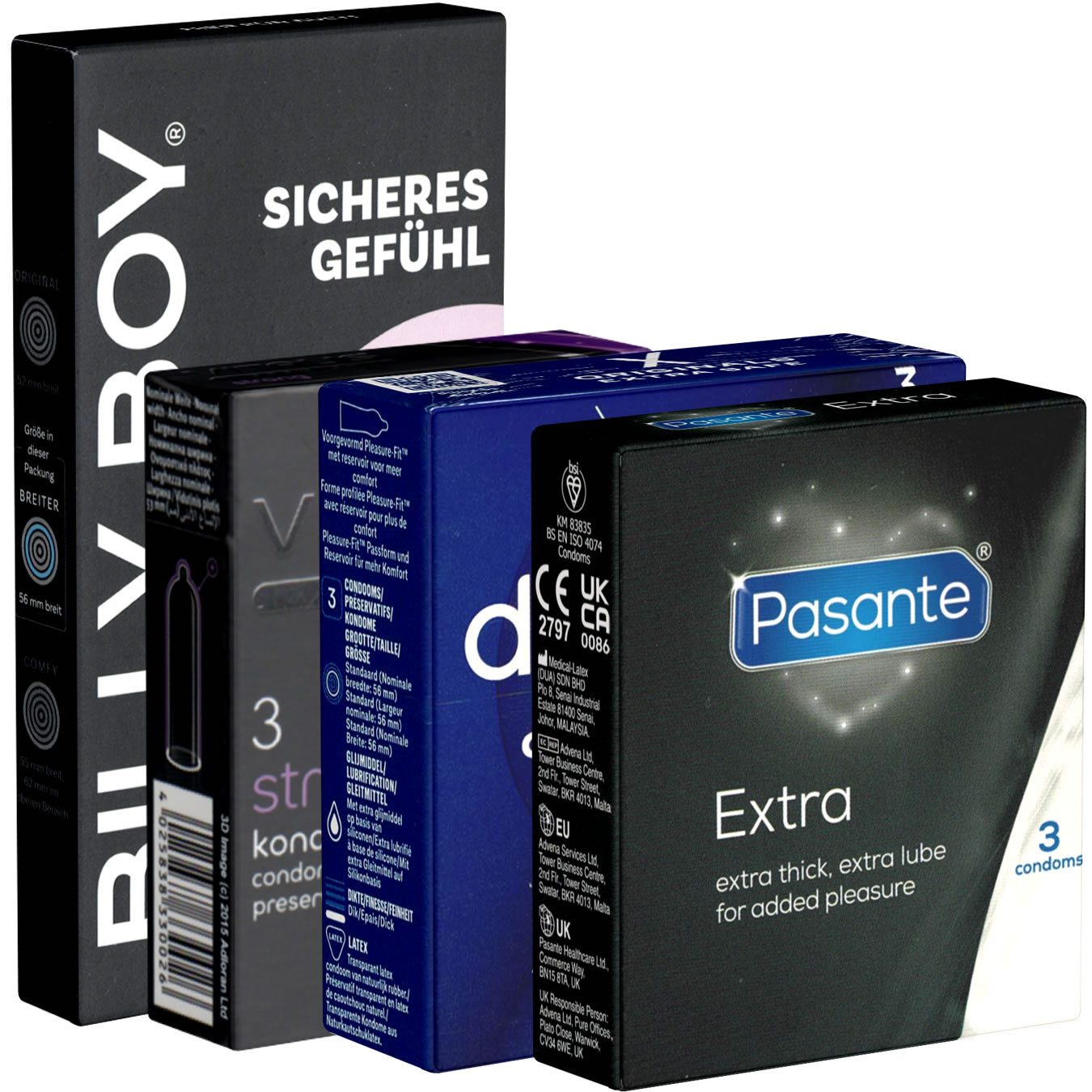 Kondomotheke Kondome Special Gay Pack 4 Packungen strapazierfähige Kondome, insgesamt, 15 St., Analkondome Probierset, Kondome mit hoher Wandstärke für Analverkehr - in jeder Stellung safe