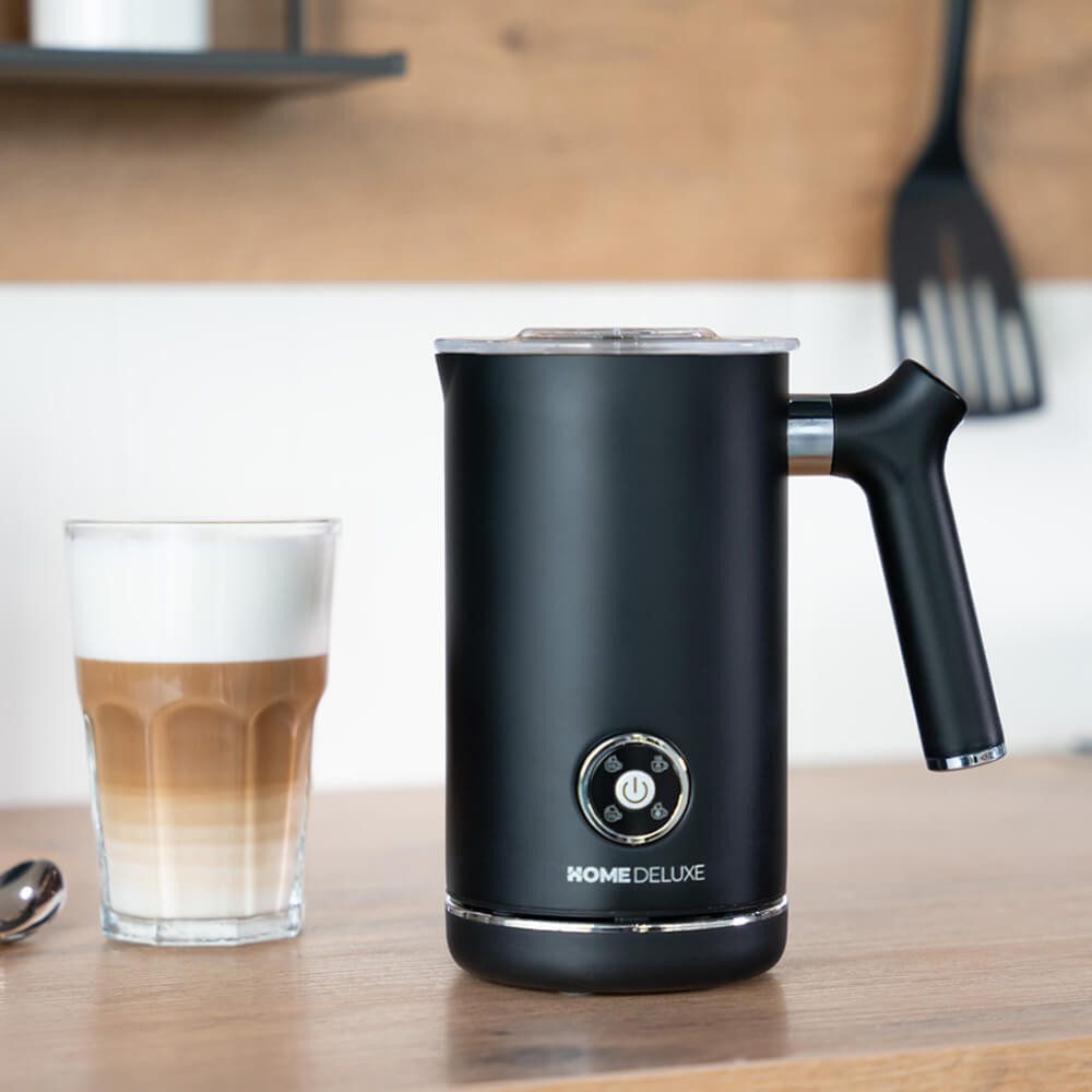 HOME DELUXE Milchaufschäumer ROYAL - Matt Schwarz, 500 W, 4 in 1 Funktion, antihaft-Beschichtung, elektrisch