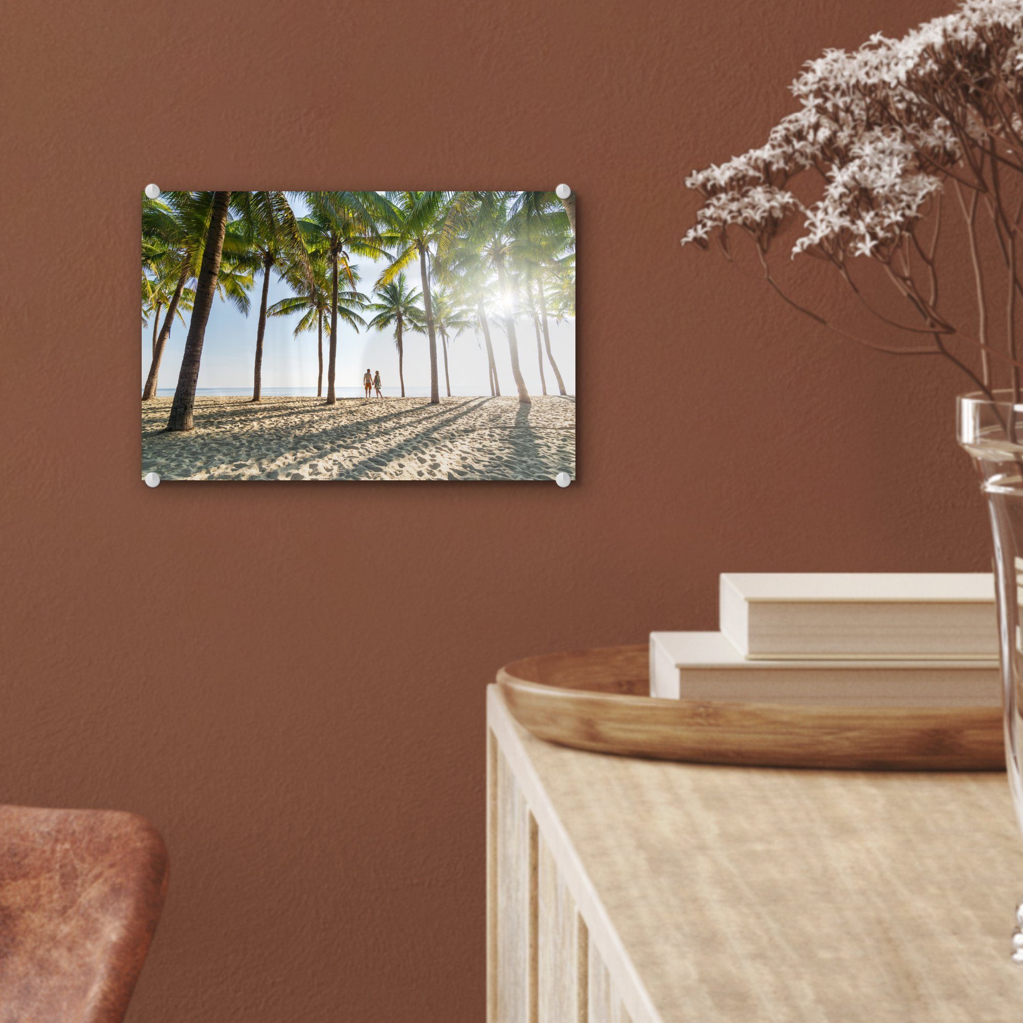 - Glas Acrylglasbild - Romantik, Meer St), auf - Wanddekoration Bilder Palme - Glas Strand (1 Foto auf MuchoWow - Wandbild - Glasbilder